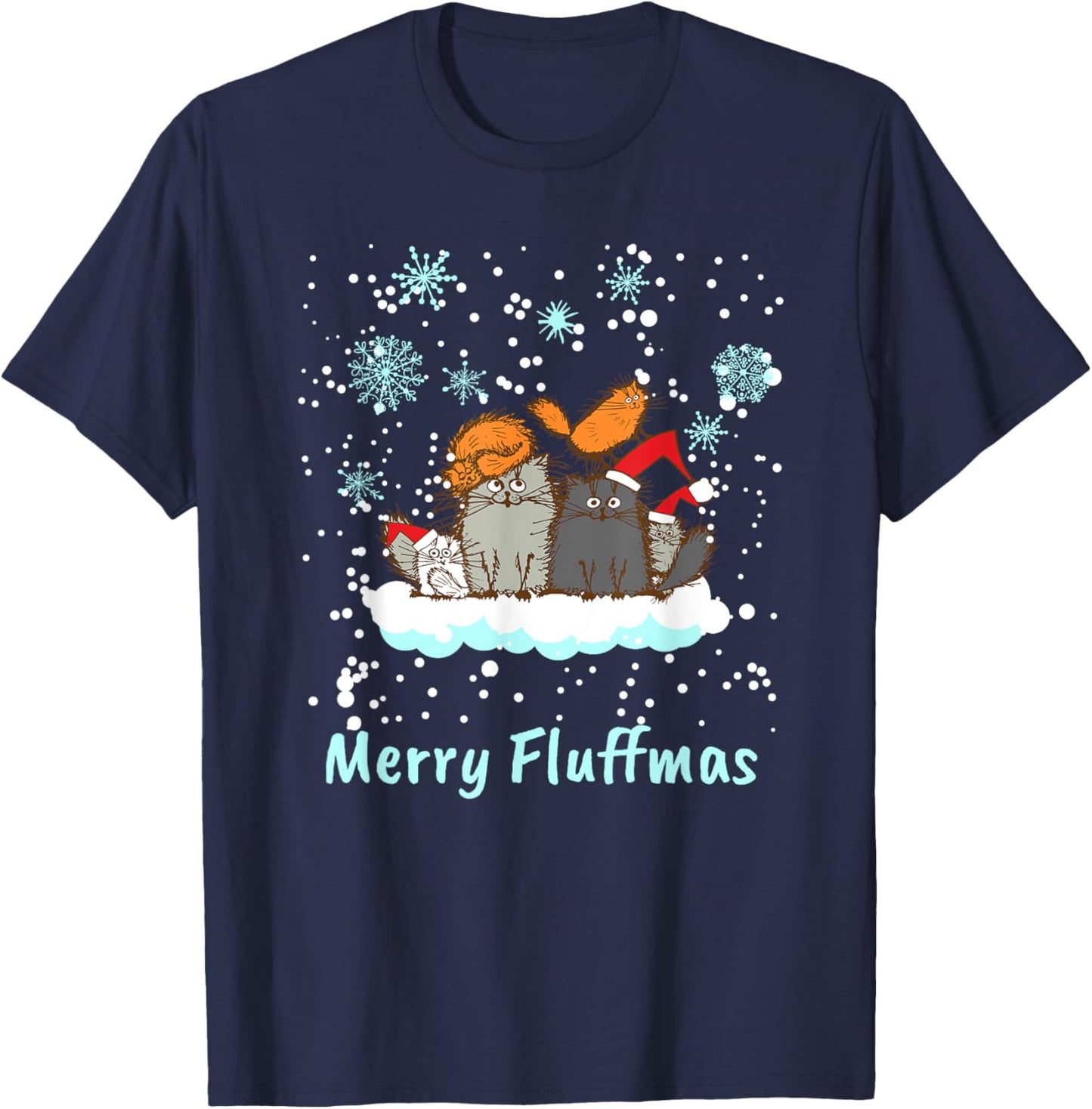 Christmas I Merry Fluffmas I Christmas Cat Xmas Kitten Men Women Kids T-Shirt - T-Shirt | Navy