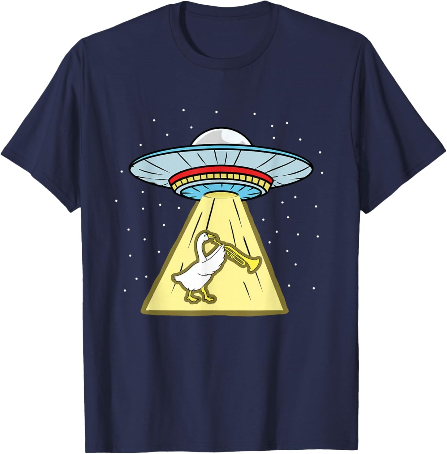 Duck Playing Trumpet Ufo Abduction T-Shirt - T-Shirt | Navy