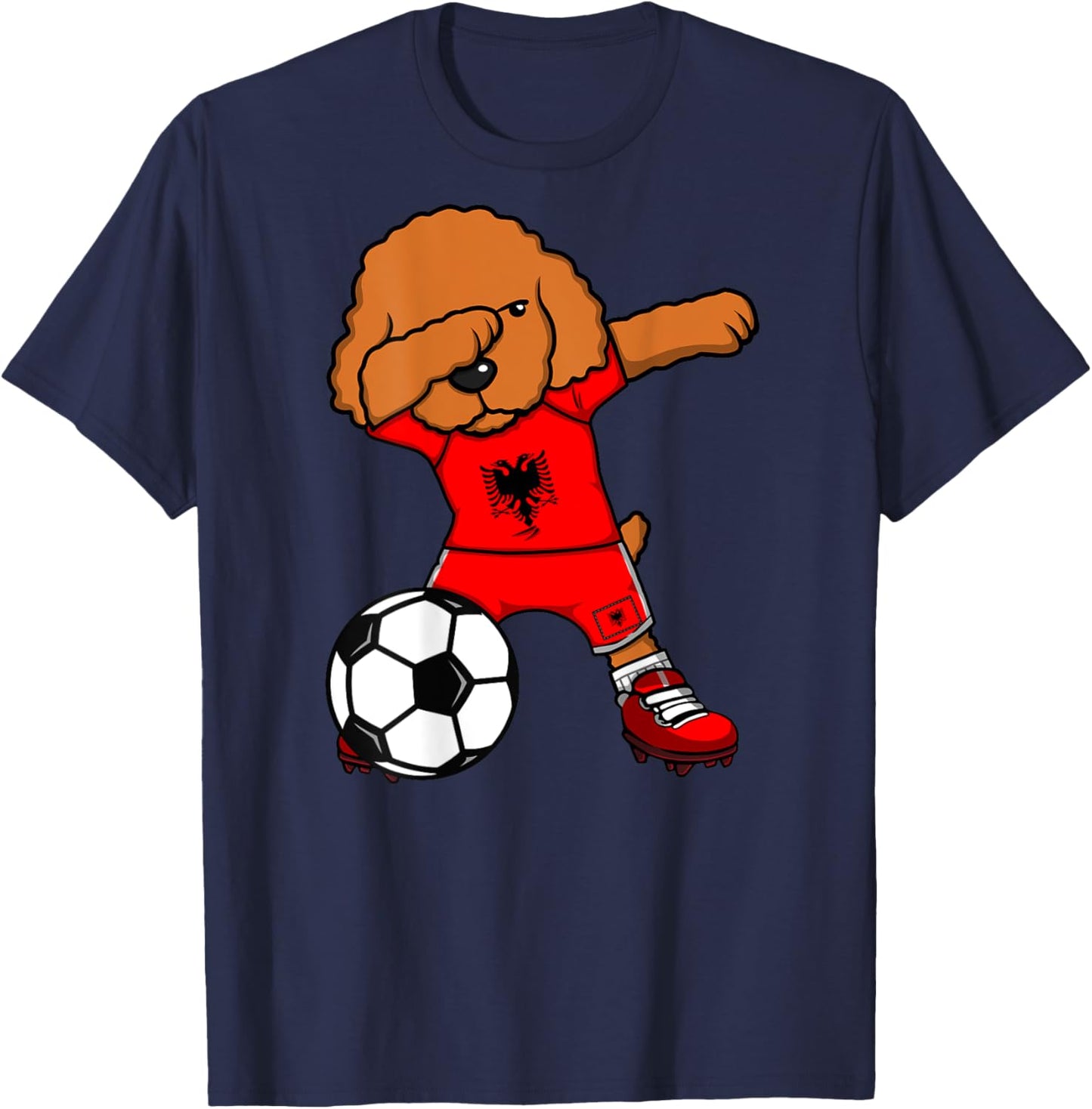 Dabbing Poodle Dog Albania Soccer Lover Jersey Football Fans Men Women Kids T-Shirt - T-Shirt | Navy