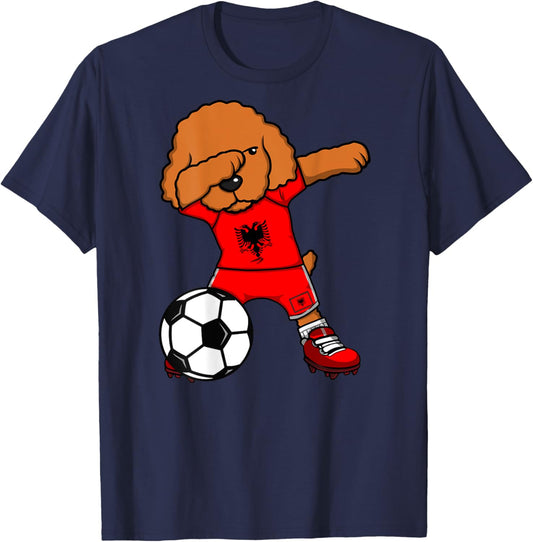 Dabbing Poodle Dog Albania Soccer Lover Jersey Football Fans Men Women Kids T-Shirt - T-Shirt | Navy