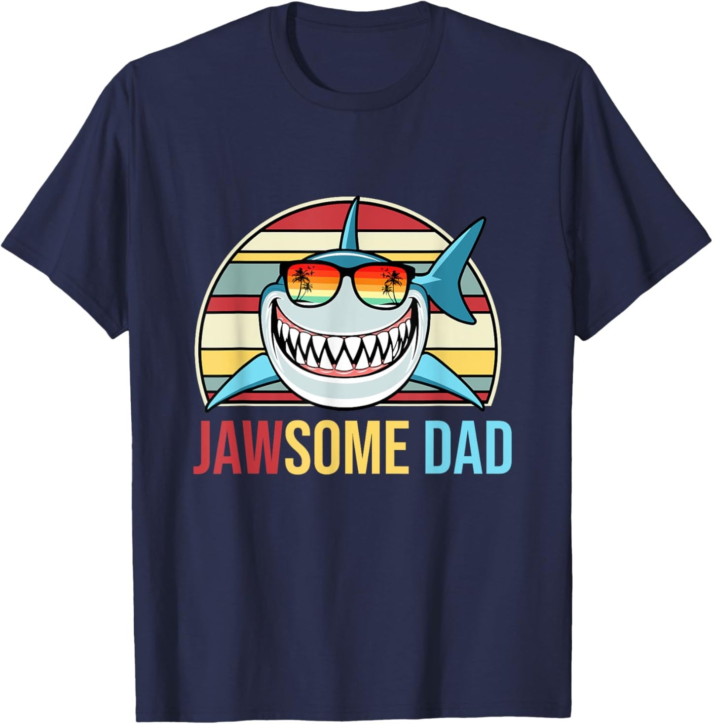 Retro Jawsome Dad Shark Funny Fathers Day Family Daddy Papa T-Shirt - T-Shirt | Navy