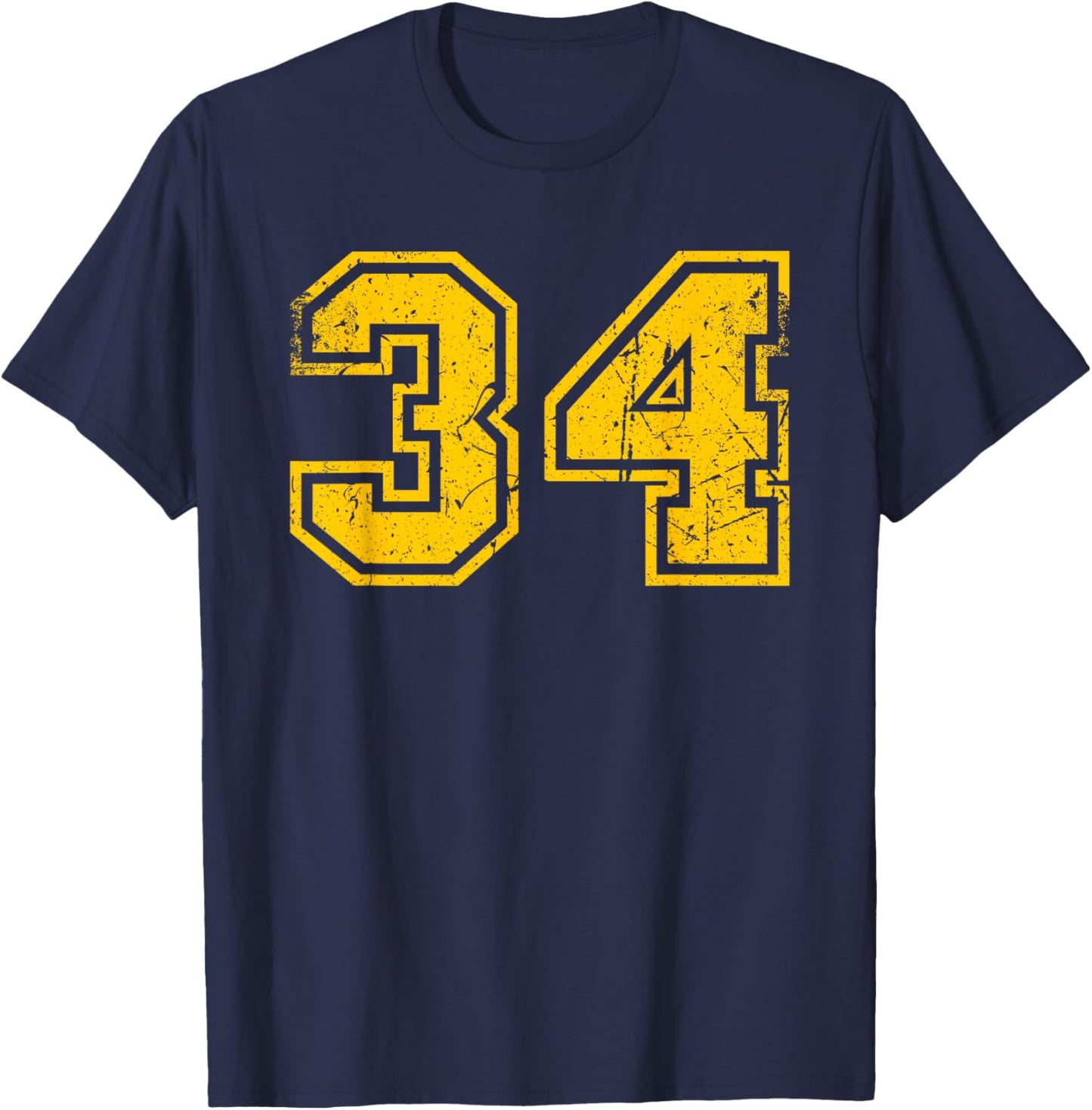 Vintage #34 Sport Yellow Uni Number T-Shirt - T-Shirt | Navy