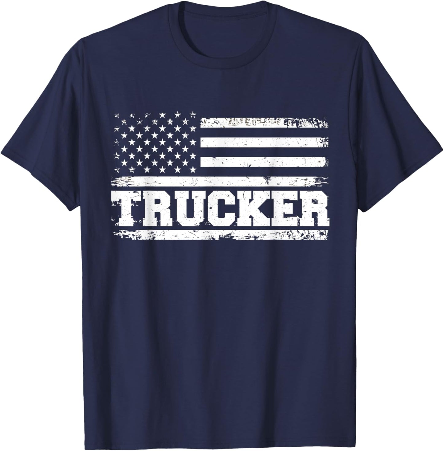 Truck Driver Trucker Us American Flag Patriotic Kids Men T-Shirt - T-Shirt | Navy
