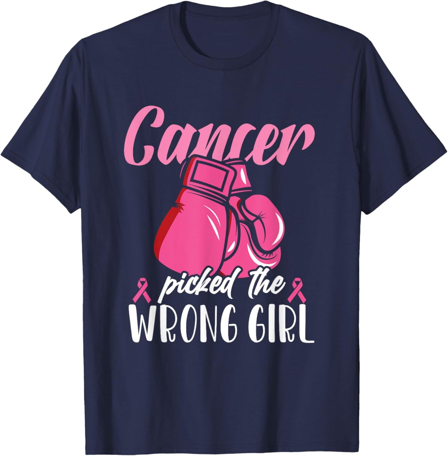 Breast Cancer Picked Wrong Girl Awareness Fighter Survivor T-Shirt - T-Shirt | Navy