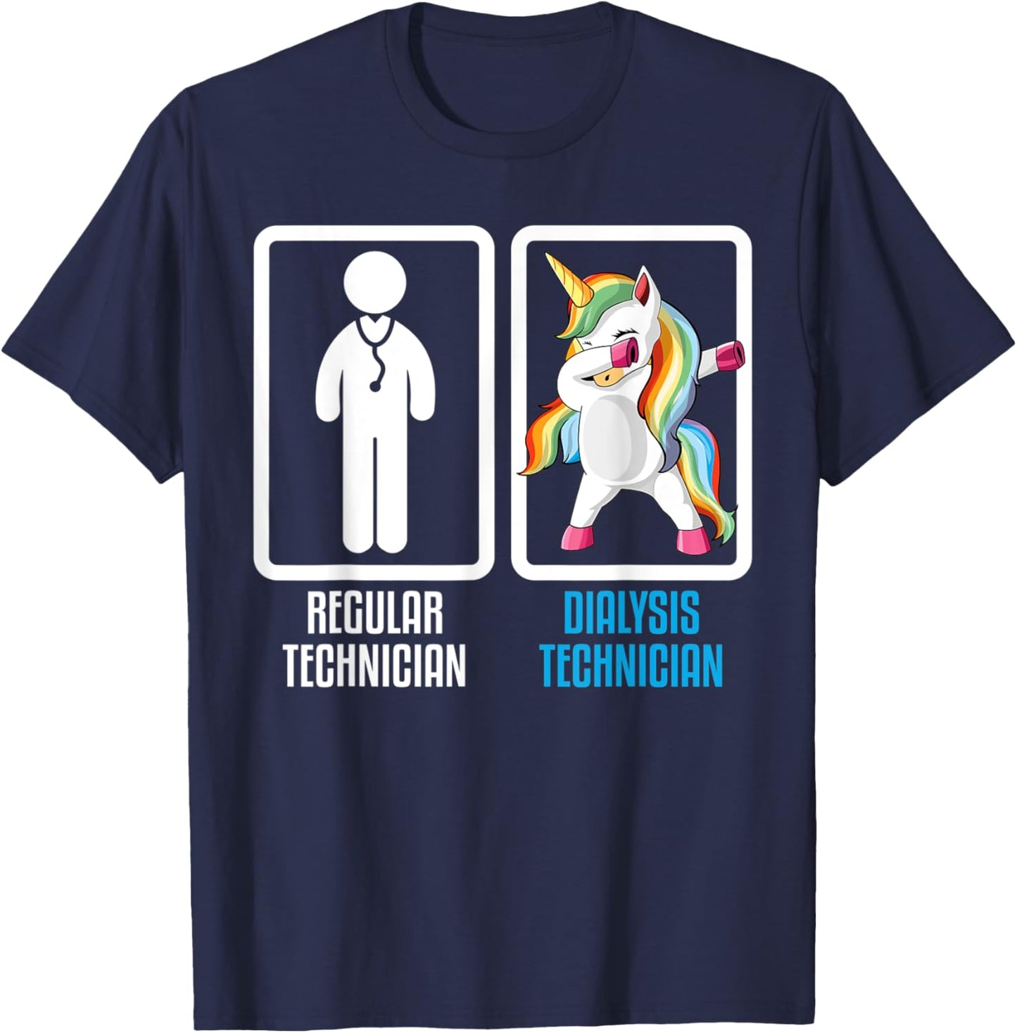 Regular Technician Vs Dialysis Technician Dabbing Unicorn T-Shirt - T-Shirt | Navy