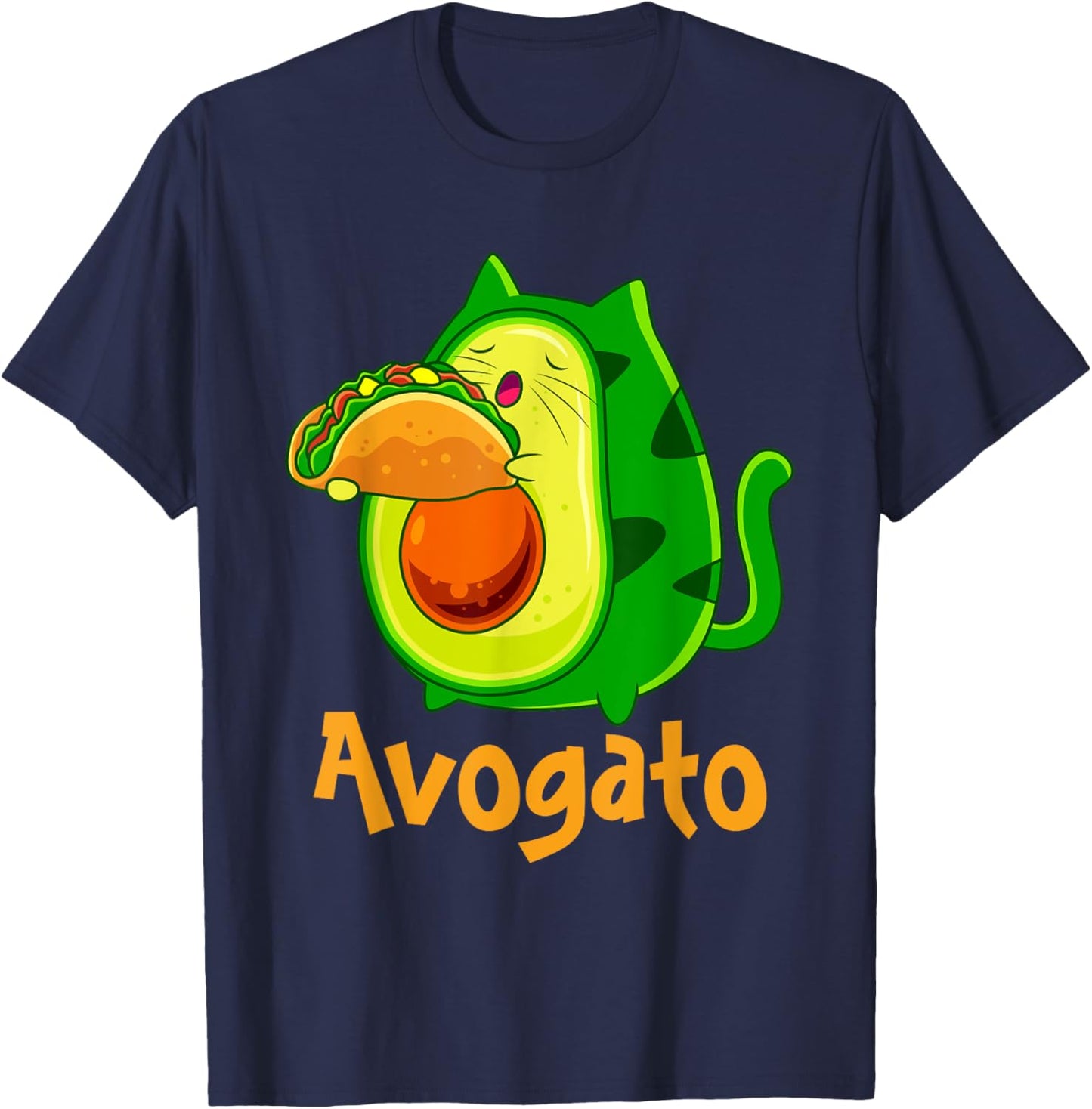 Avogato Avocato Cats Avocado with Taco Vegan Kitten T-Shirt - T-Shirt | Navy