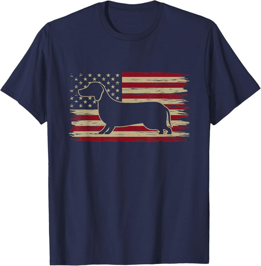 American Flag Dachshund Patriotic Dachshund Doxie Lover T-Shirt - T-Shirt | Navy