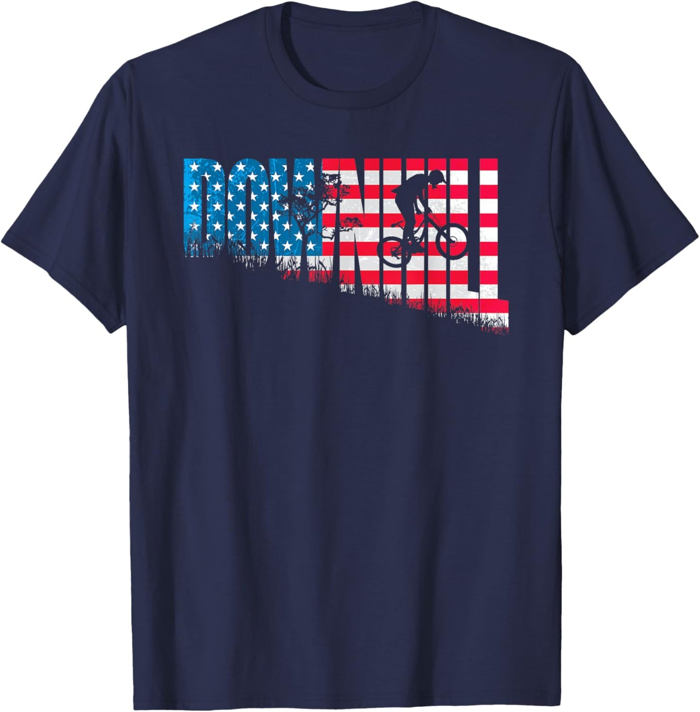 American Downhill Mountain Bike Flag - MTB Biking Riding T-Shirt - T-Shirt | Navy