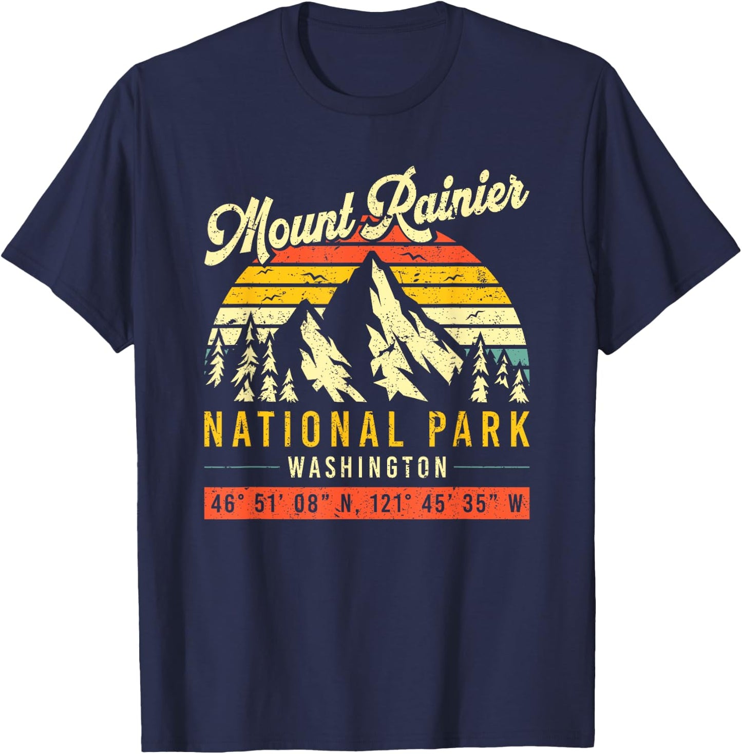 Mount Rainier Washington Vintage Retro National Park T-Shirt - T-Shirt | Navy