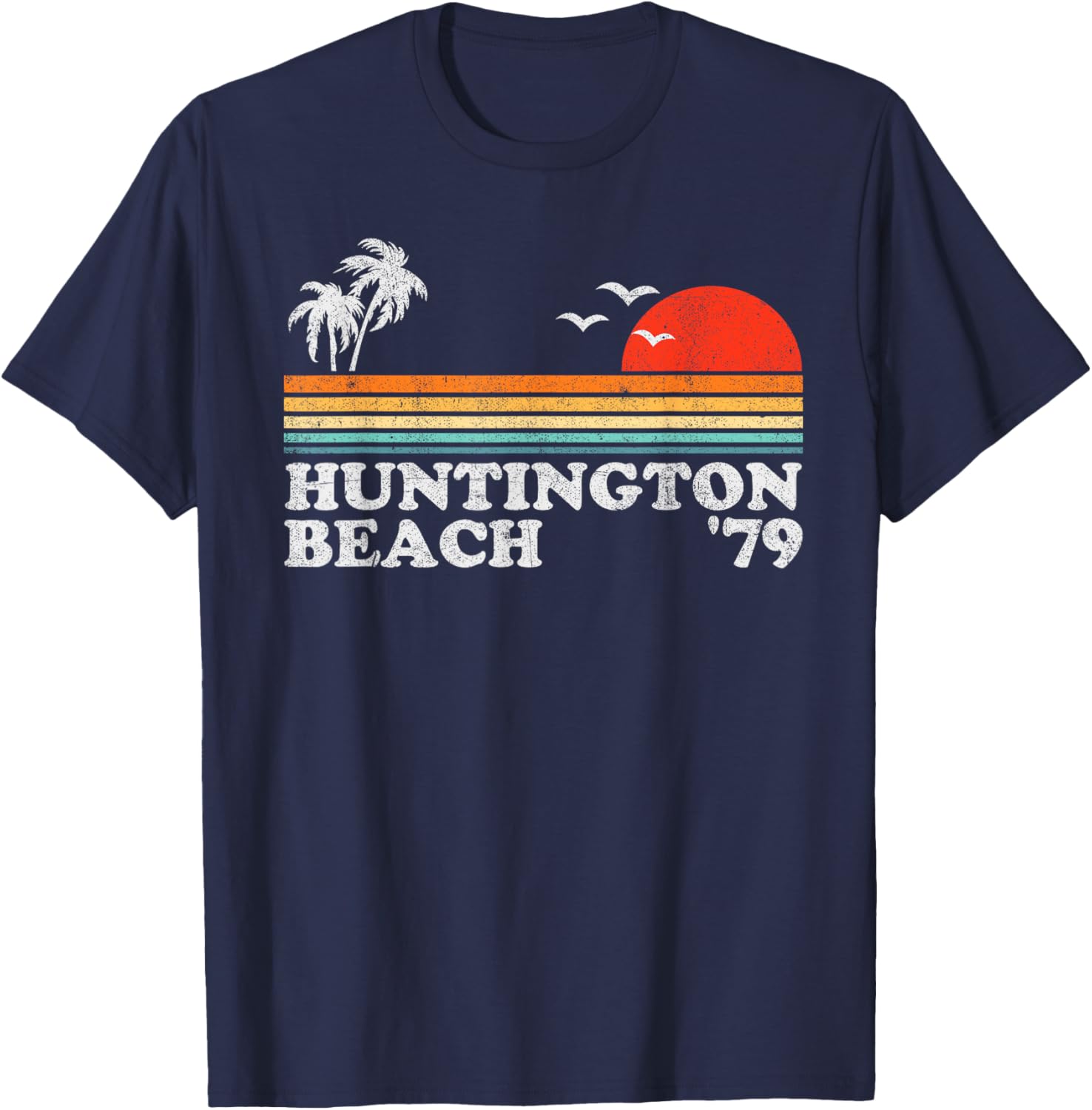 Vintage Huntington Beach California Retro Surfing 70's Gift T-Shirt - T-Shirt | Navy