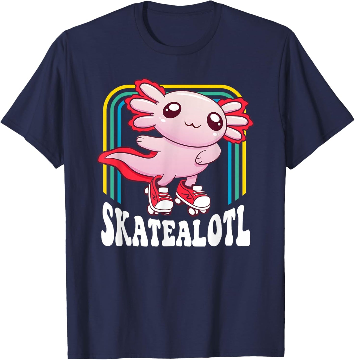 Funny Disco Roller Skate Axolotl Kawaii Salamander T-Shirt - T-Shirt | Navy