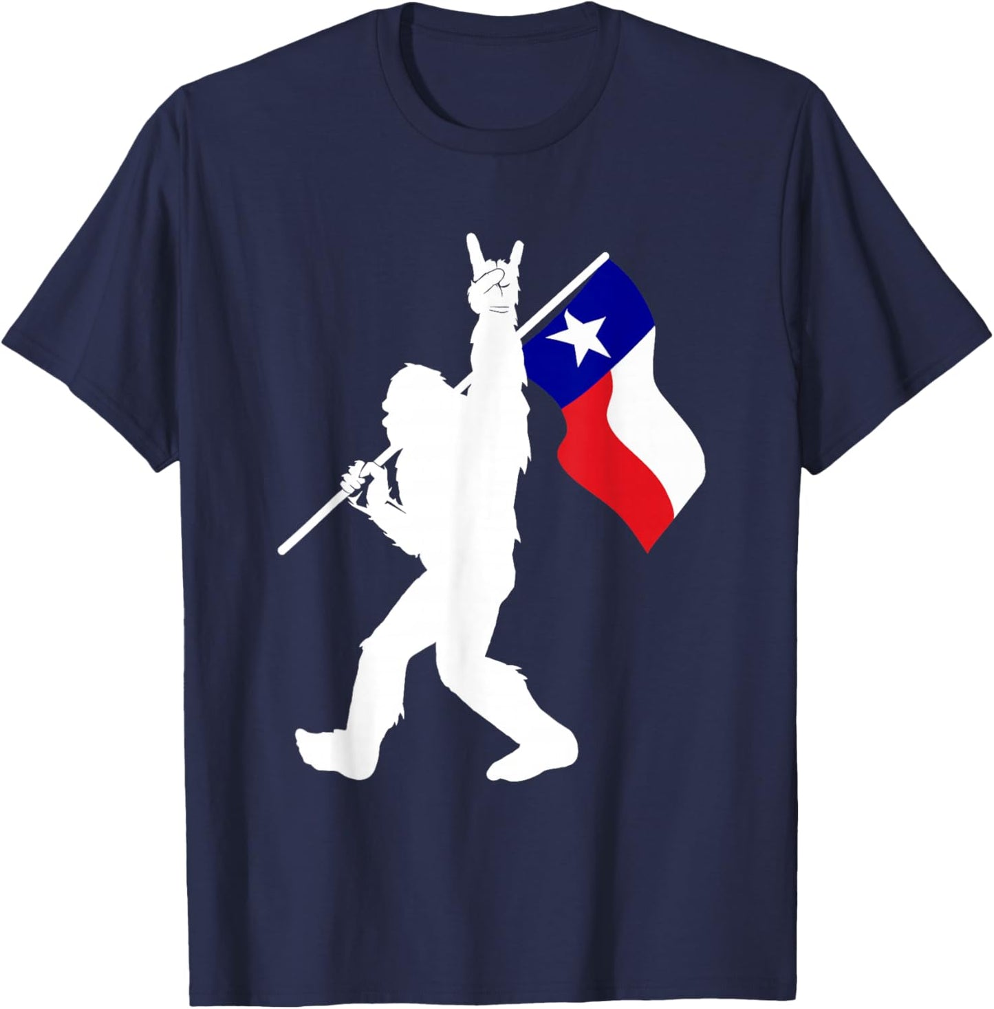 State of Texas Flag Bigfoot Rock On for Sasquatch Hunter T-Shirt - T-Shirt | Navy