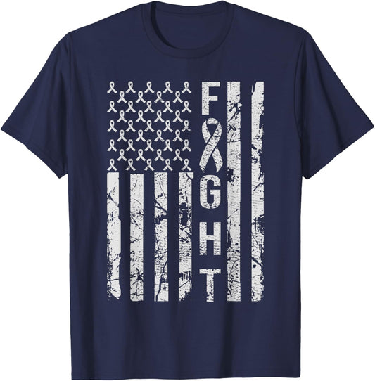 American Flag Distressed Lung Cancer Awareness Men T-Shirt - T-Shirt | Navy