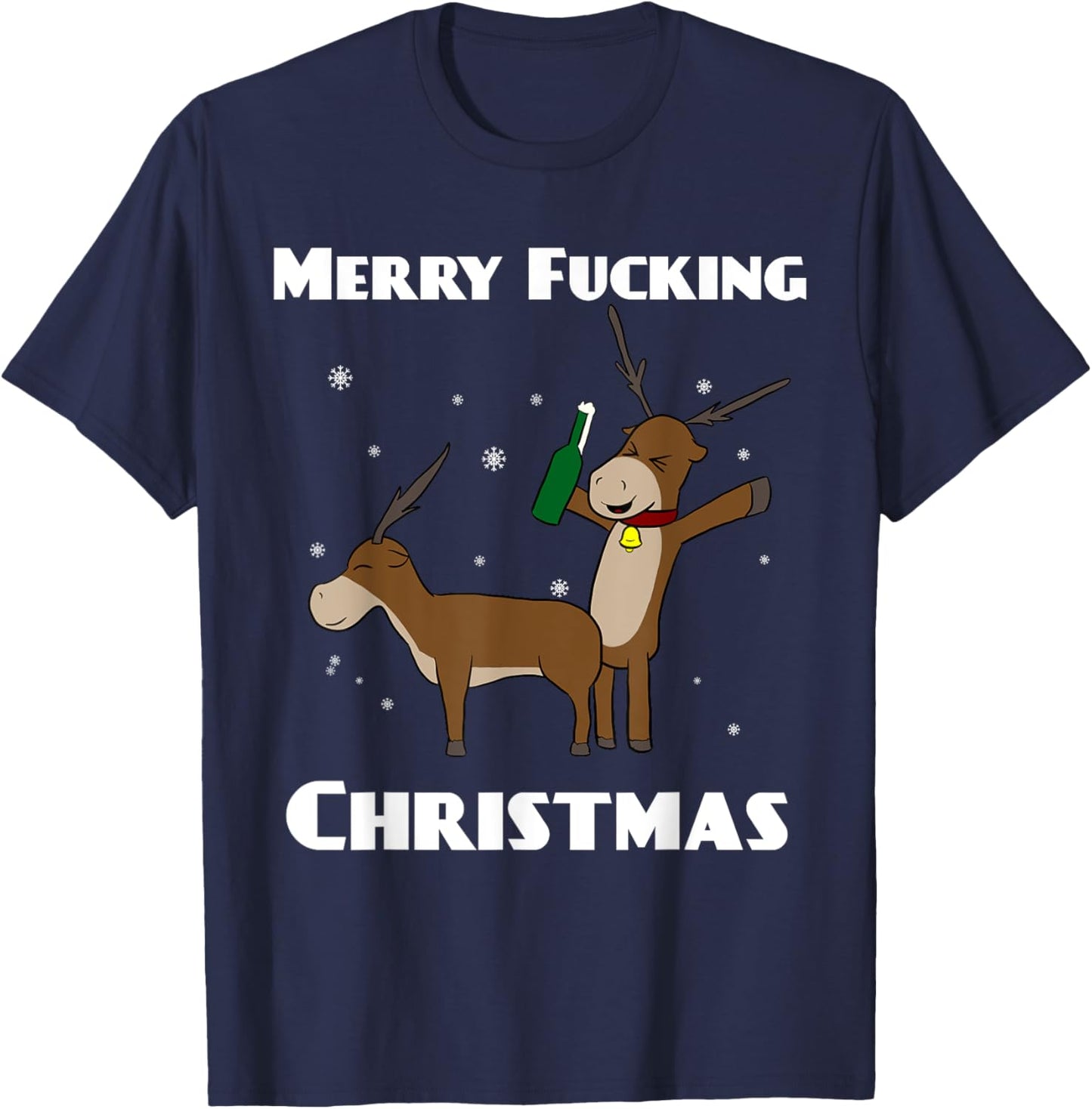 Merry Fucking Christmas Reindeer T-Shirt - T-Shirt | Navy