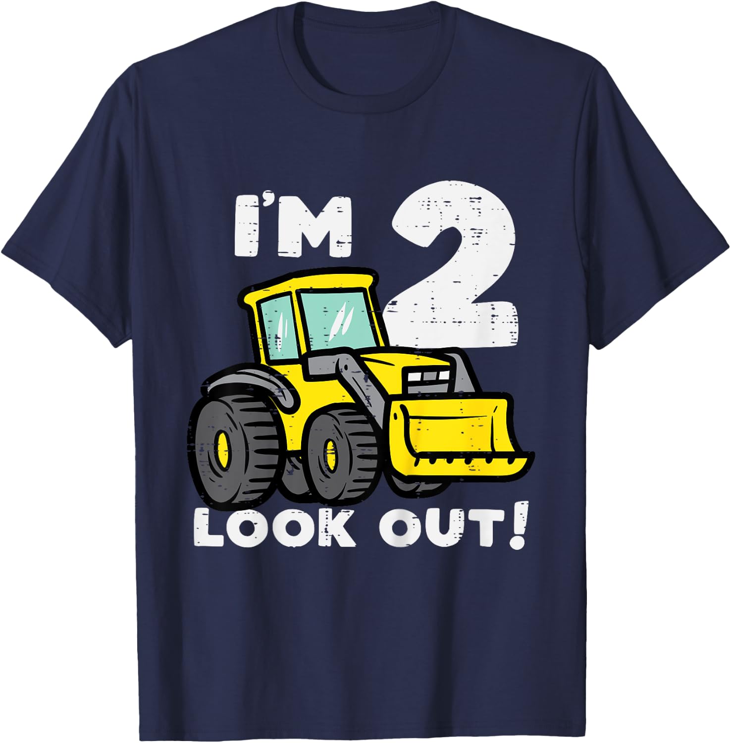 Kids 2nd Birthday Bulldozer Im 2 Lookout Construction Boys Kids T-Shirt - T-Shirt | Navy