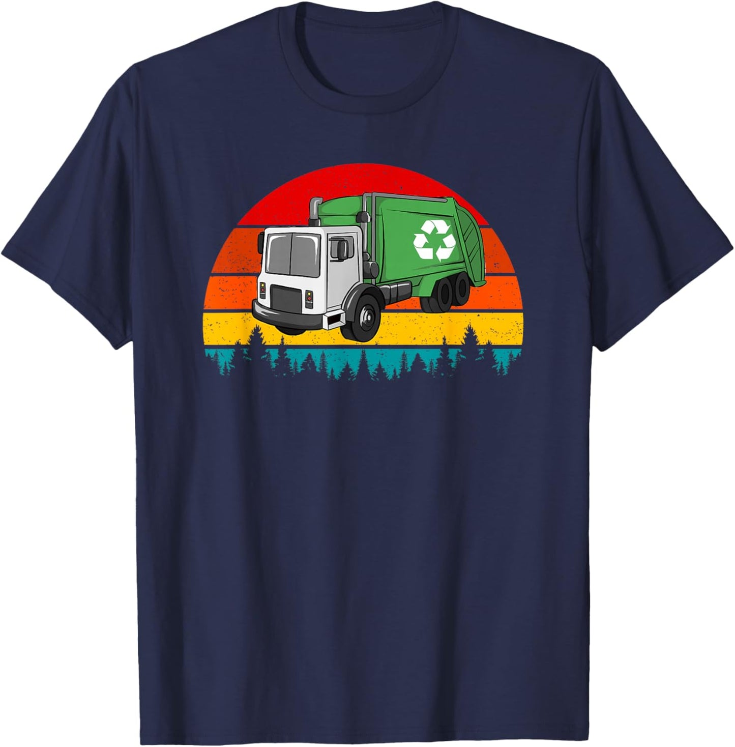 Retro Recycling Garbage Truck Waste Management T-Shirt - T-Shirt | Navy