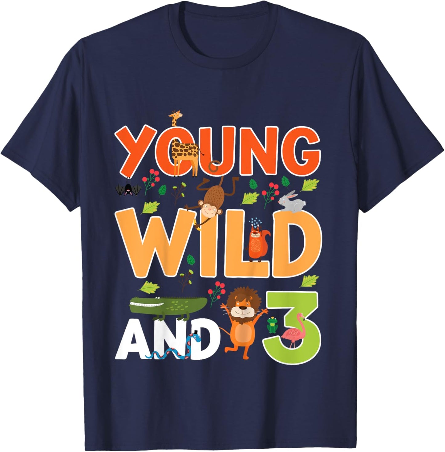 Kids 3 year old wild zoo theme birthday animals safari jungle boy T-Shirt - T-Shirt | Navy