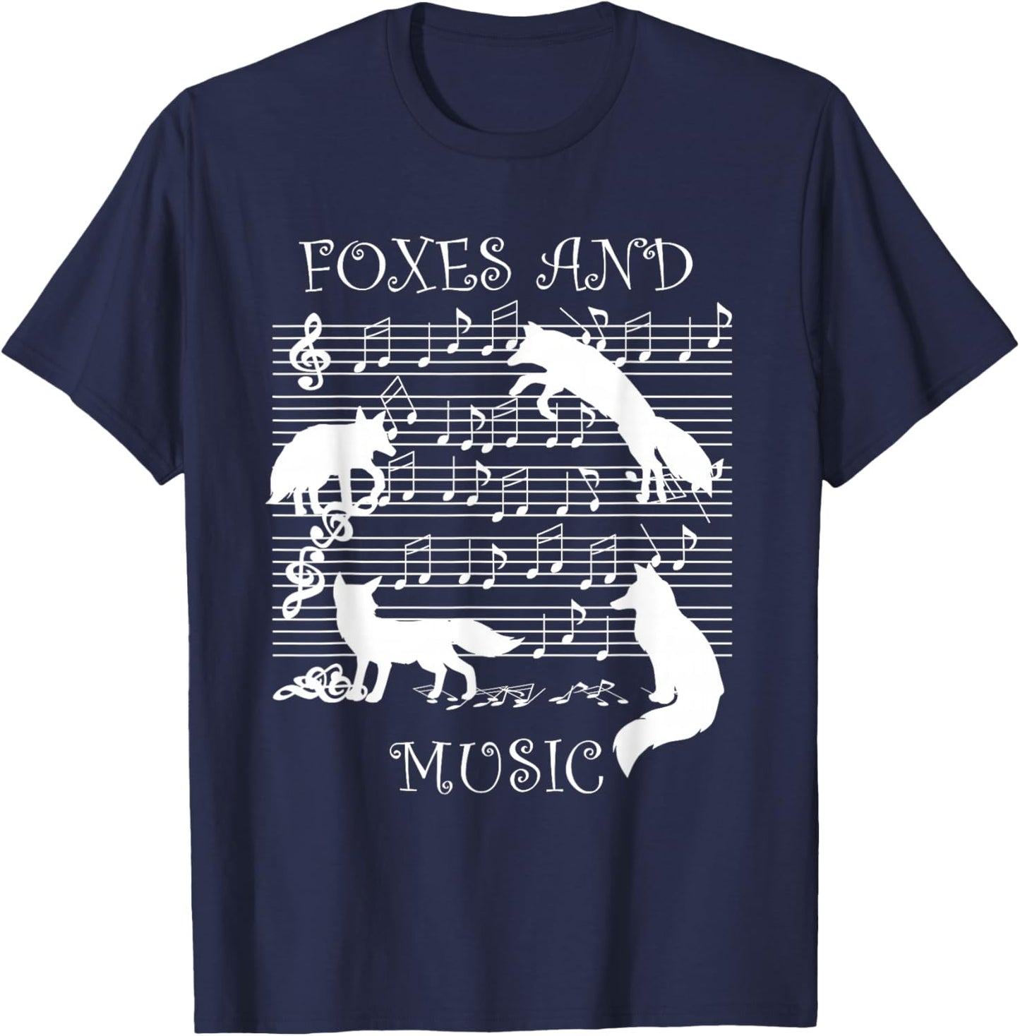Foxes and Music Note Musician Fox Wildlife T-Shirt - T-Shirt | Navy