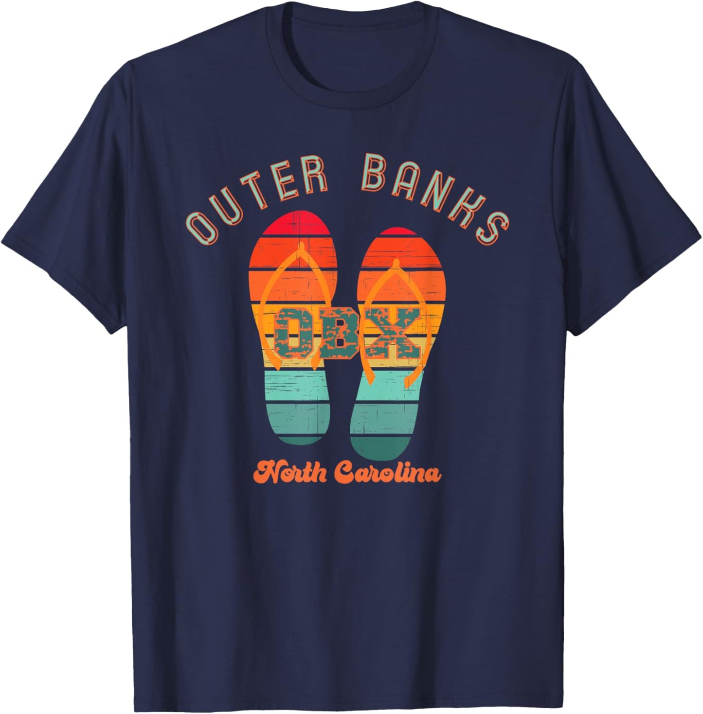 NC OBX Retro Beach Family Vacation Outer Banks Flip Flops Men Women Girls Kids T-Shirt - T-Shirt | Navy