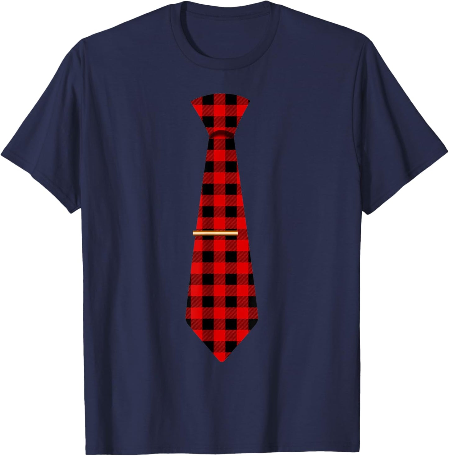 Red Buffalo Plaid Neck Tie Matching Christmas Costume 2021 T-Shirt - T-Shirt | Navy