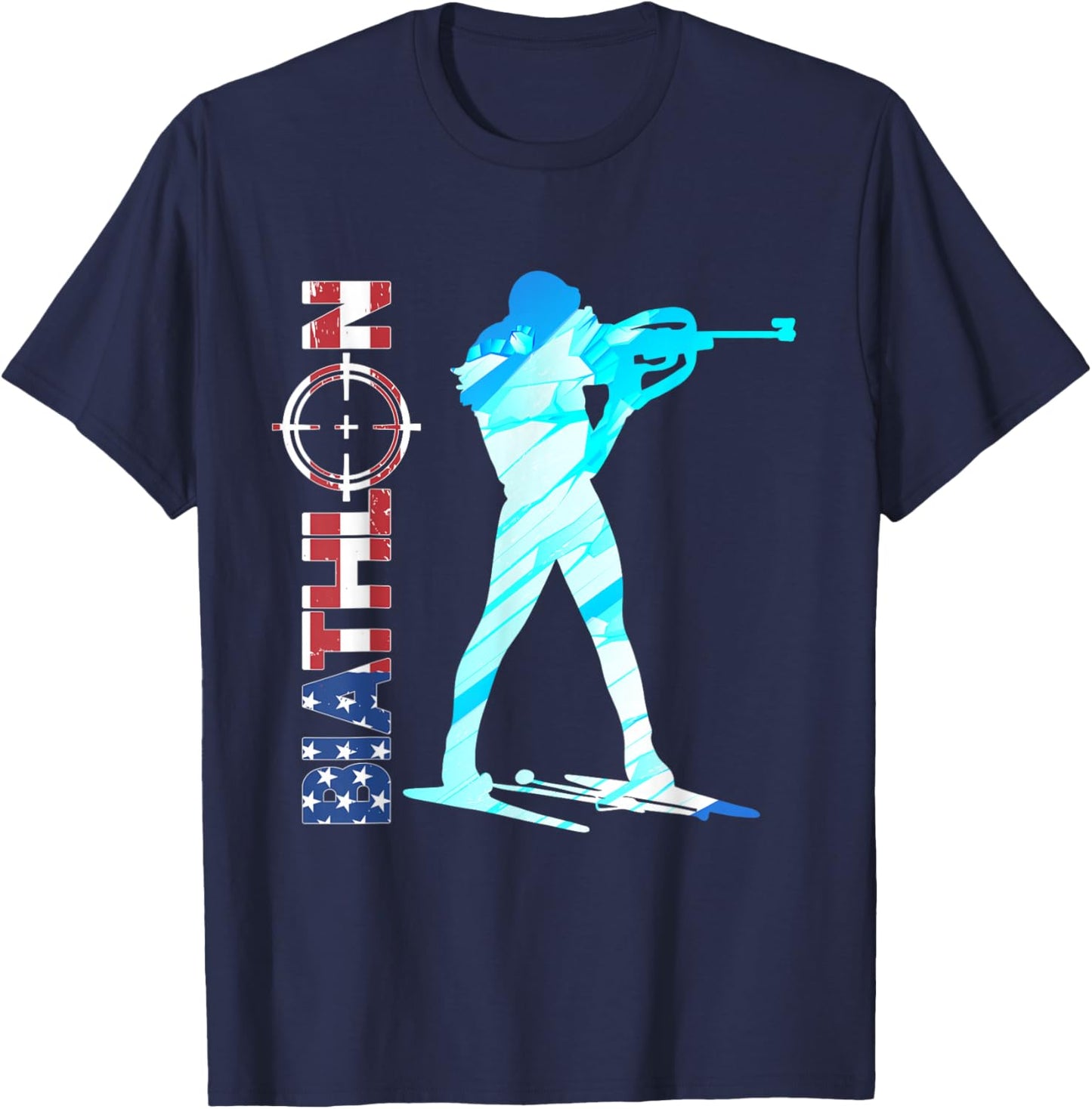 Biathlon USA Flag Apparel American Cross-Country Skiing Women Men T-Shirt - T-Shirt | Navy