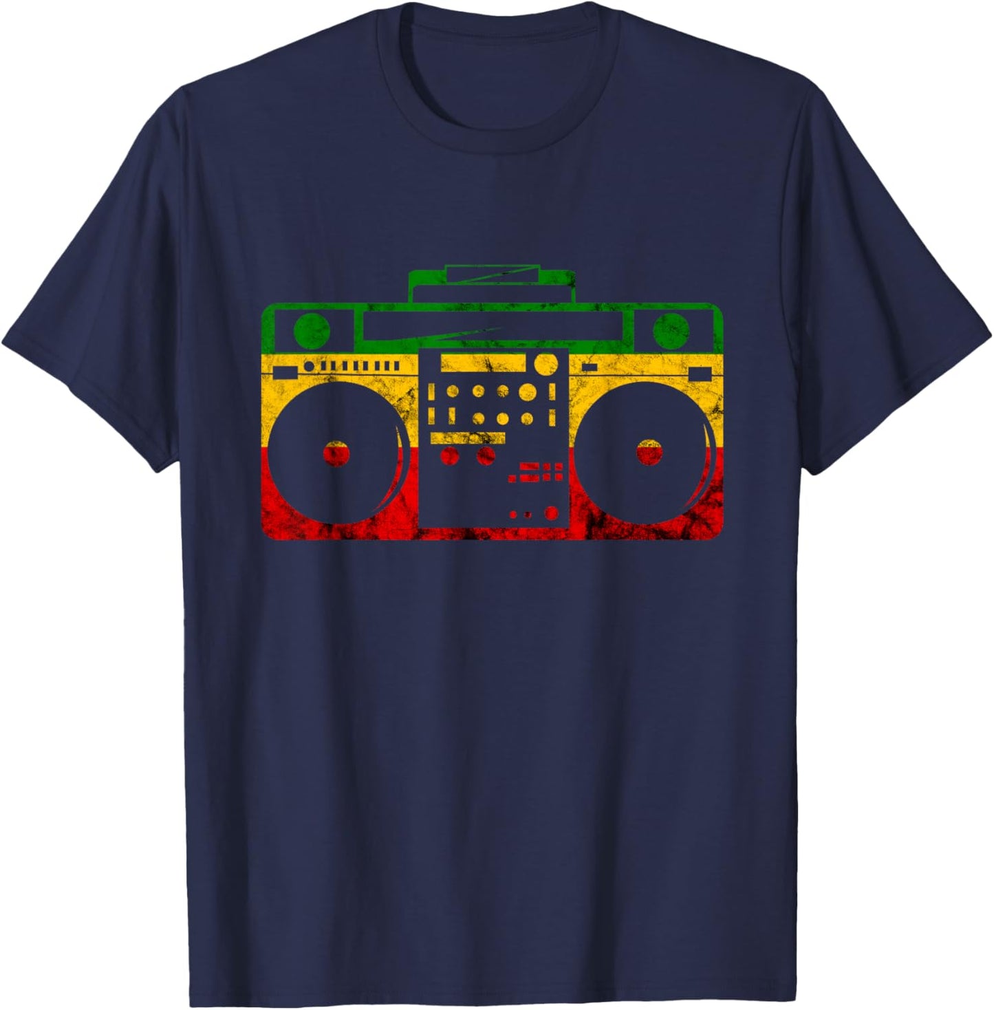 Rastafari Boombox Reggae Music Box Hippie Reggae Music T-Shirt - T-Shirt | Navy