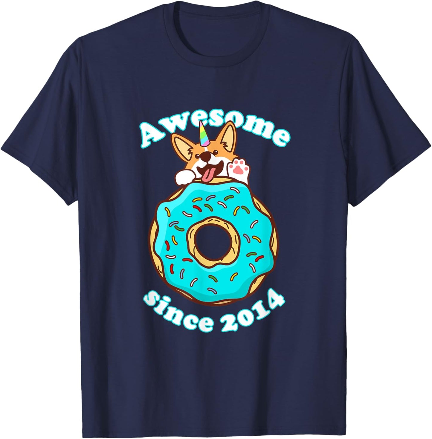 Awesome since 2014 Puppy Donut Welsh Corgi Birthday Childs T-Shirt - T-Shirt | Navy