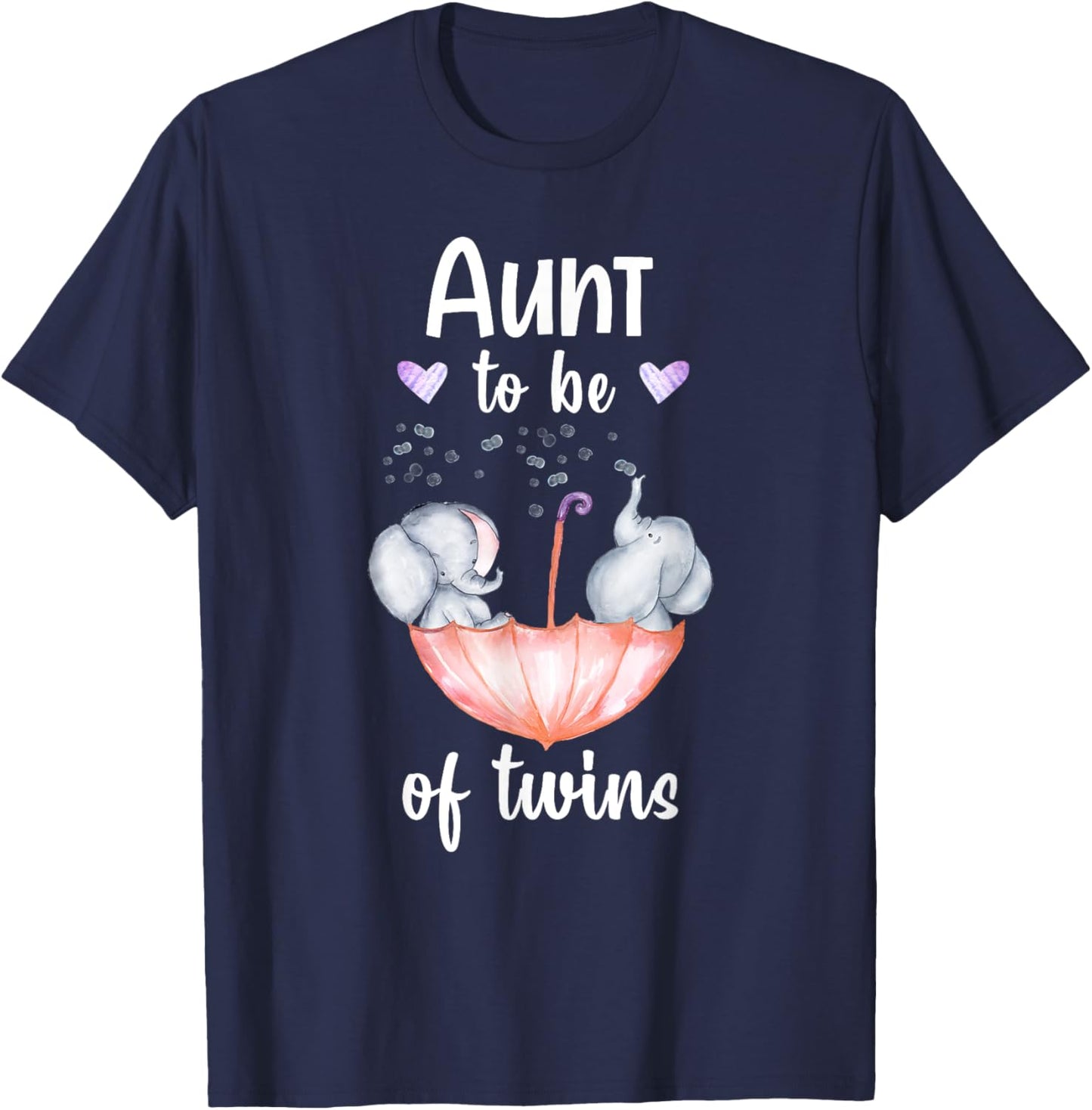 Aunt To Be Of Twins Baby Shower Elephant T-Shirt - T-Shirt | Navy