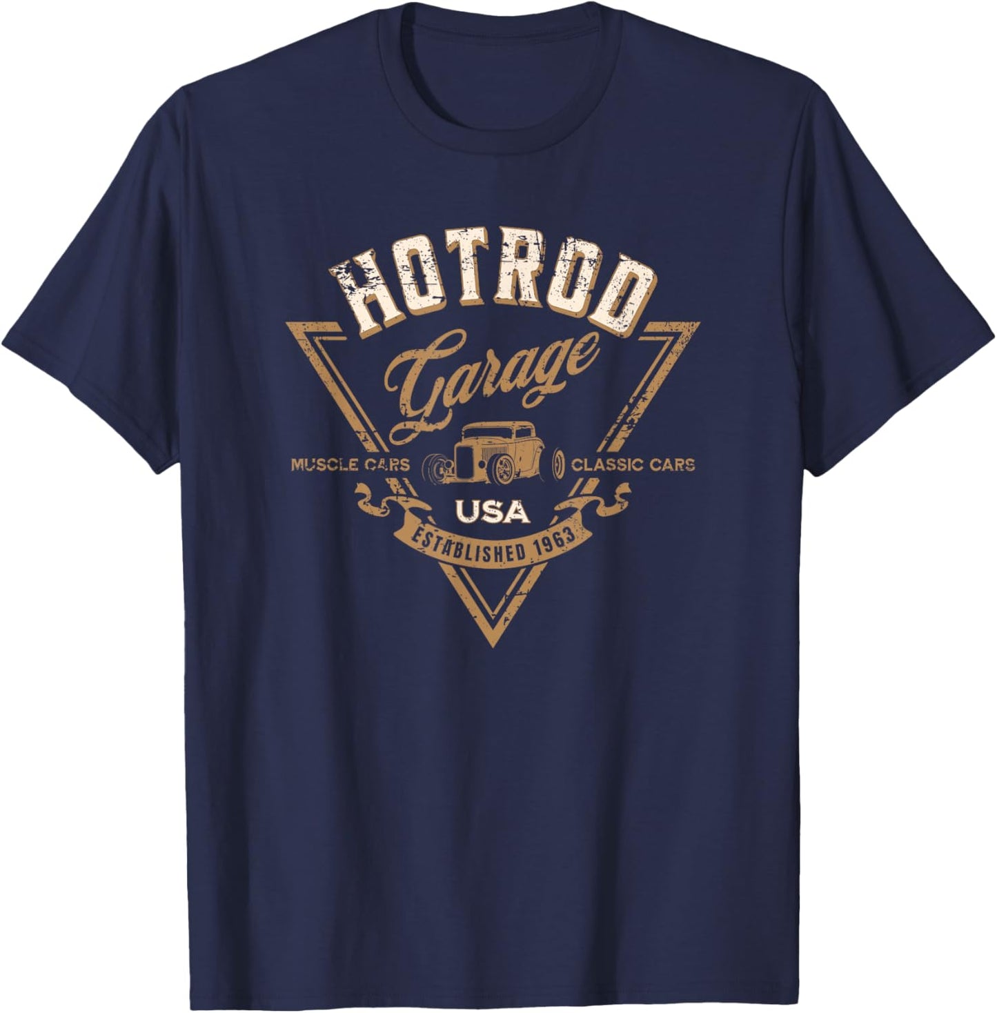 Hotrod Garage USA Classic Car Hotrod Distressed Design T-Shirt - T-Shirt | Navy