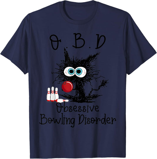 Funny Black Cat OBD Obsessive Bowling Disorder T-Shirt - T-Shirt | Navy