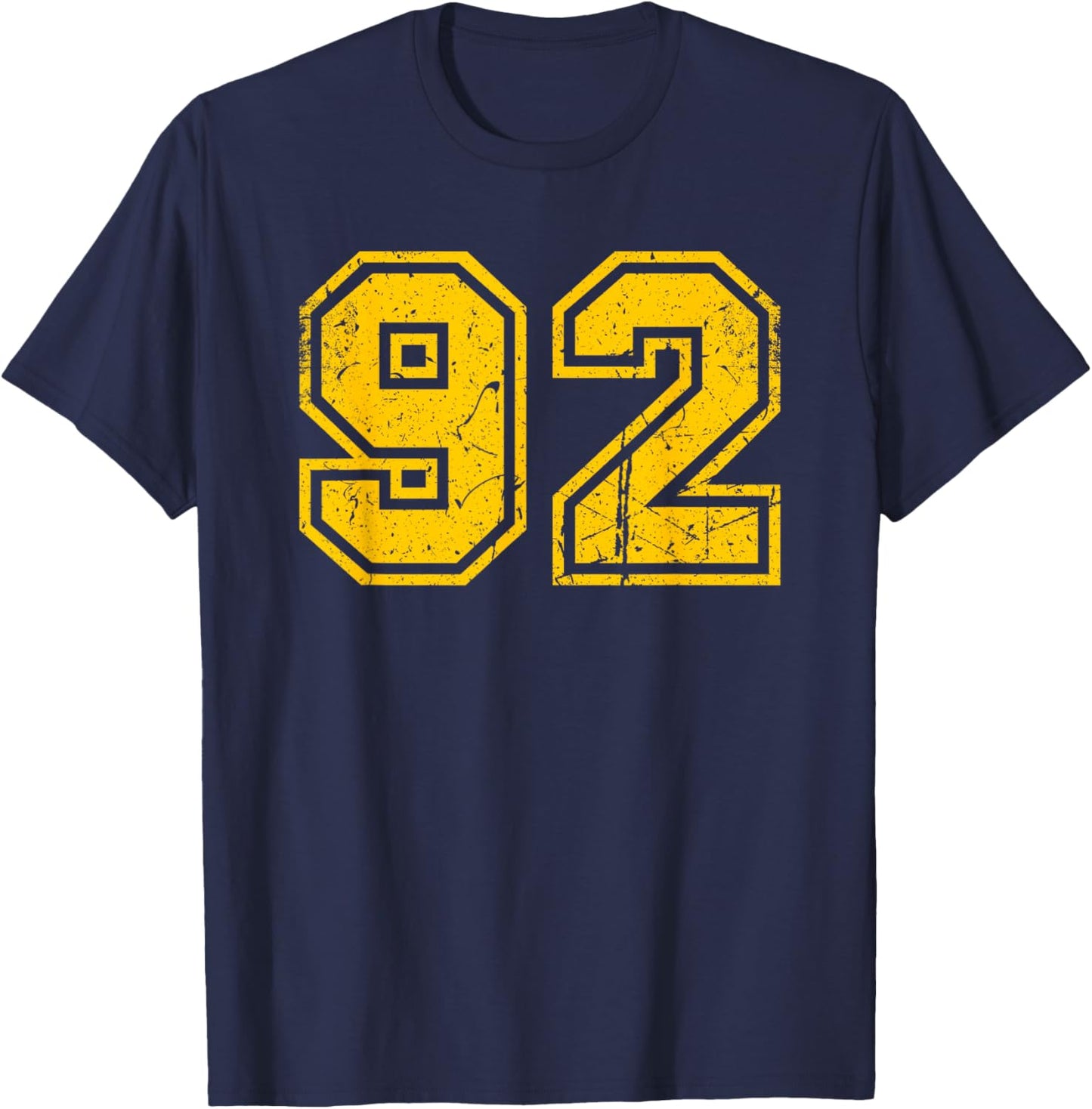 Vintage Yellow Sports Team Number 92 T-Shirt - T-Shirt | Navy