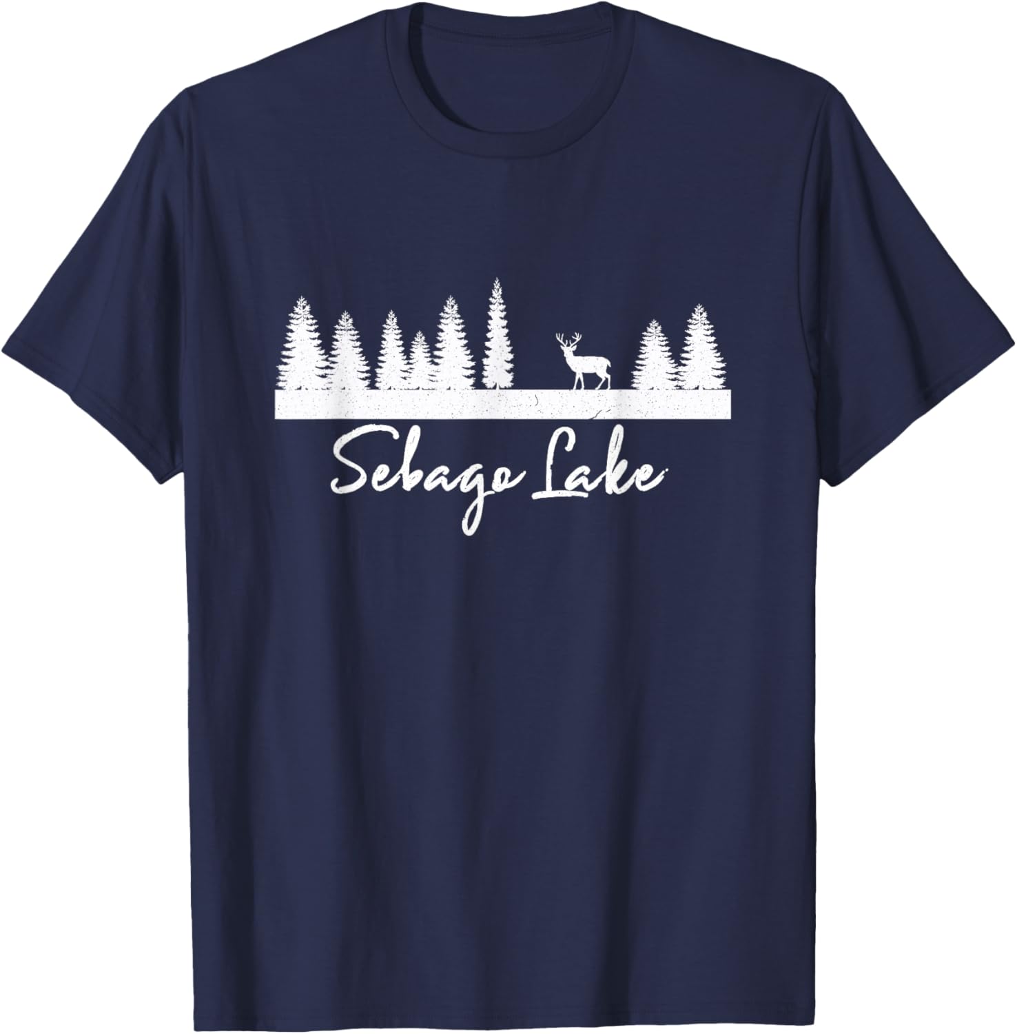 Sebago Lake Maine Rustic Deer Buck Woods Forest Campground T-Shirt - T-Shirt | Navy