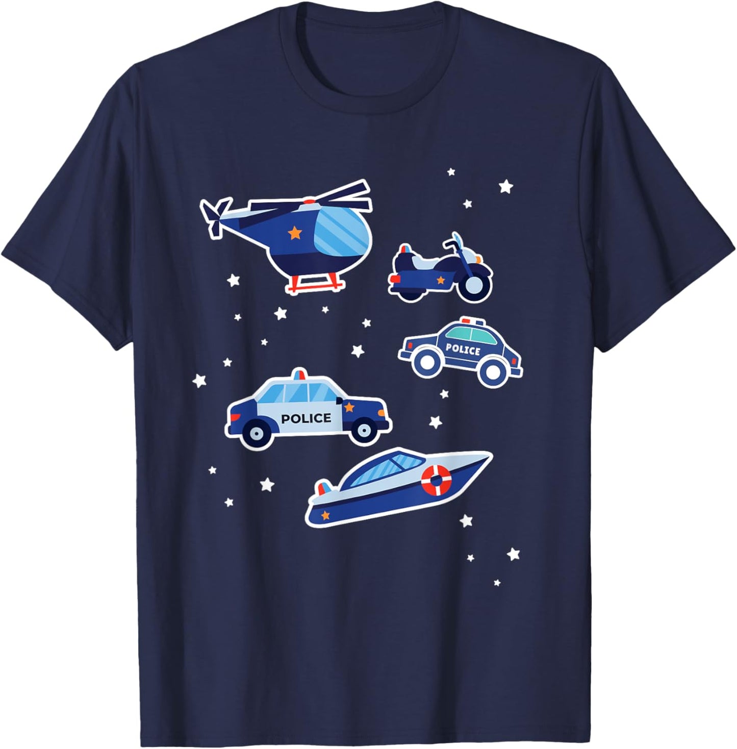 Police Cars Police Vehicles Kids Boys Toddler Cop Car Girls T-Shirt - T-Shirt | Navy