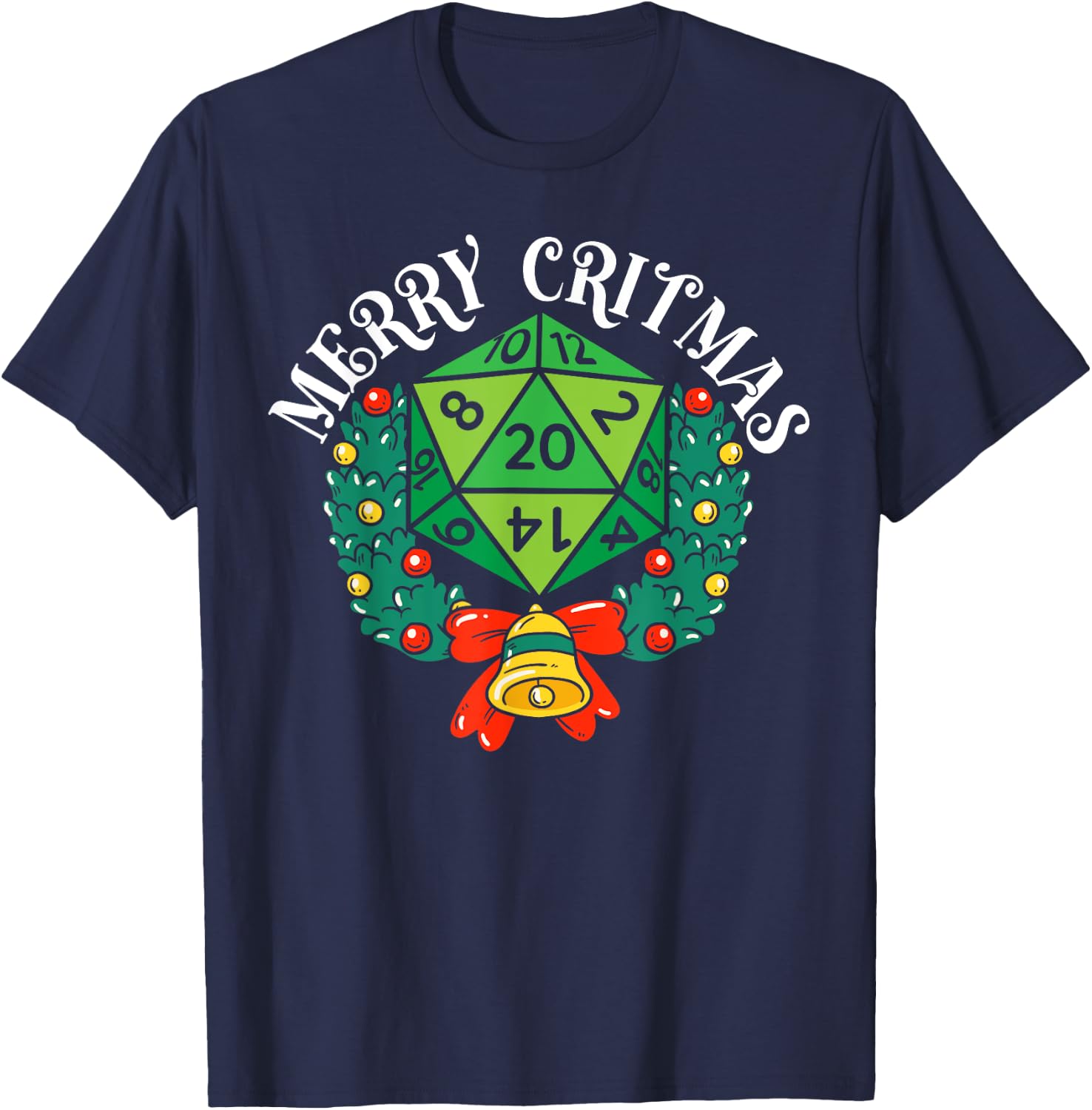 Merry Critmas RPG Gaming D20 Games Funny RPG Gamer T-Shirt - T-Shirt | Navy