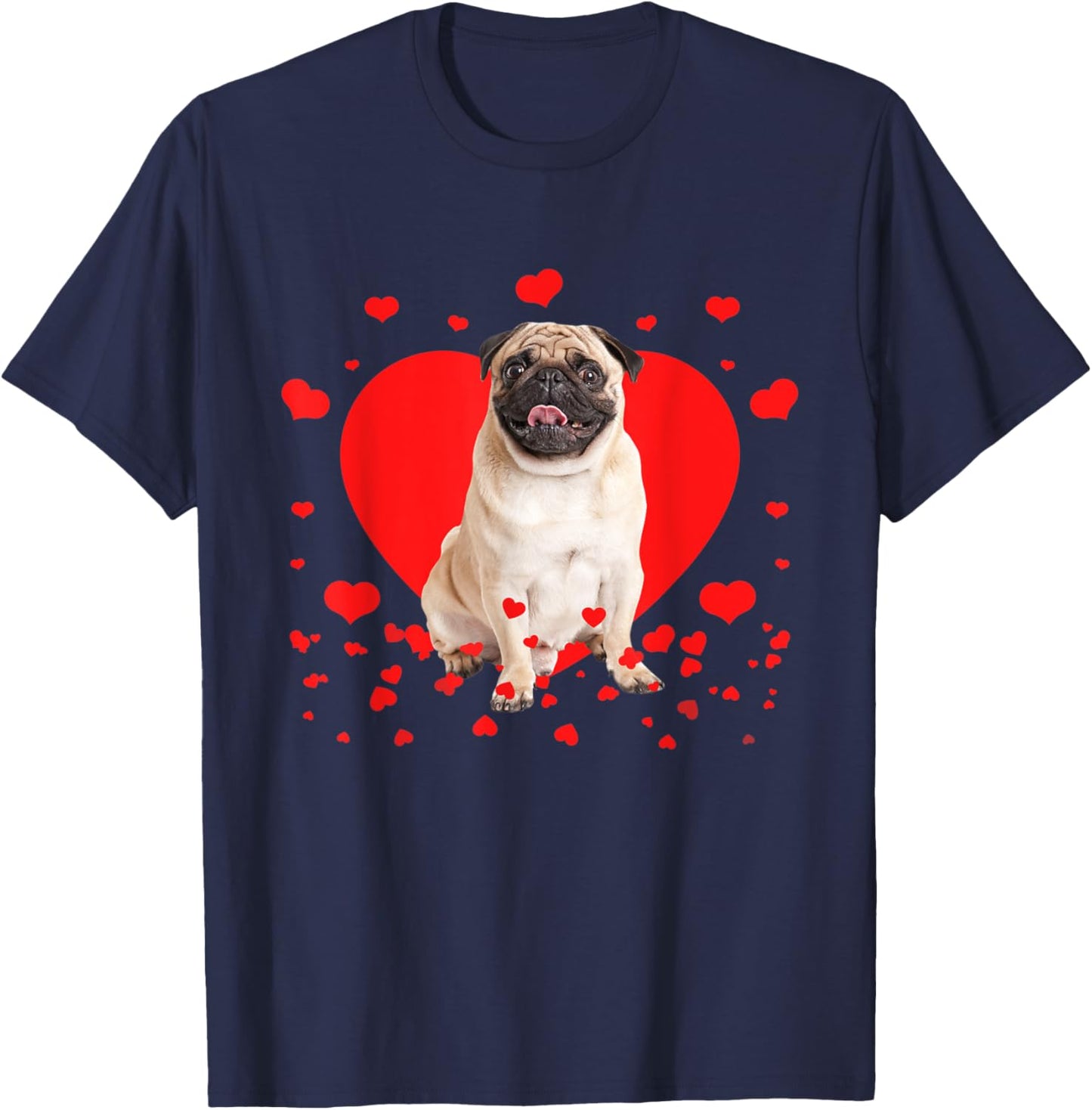 Retro Matching Valentine Day Heart Pug Dog Lover T-Shirt - T-Shirt | Navy