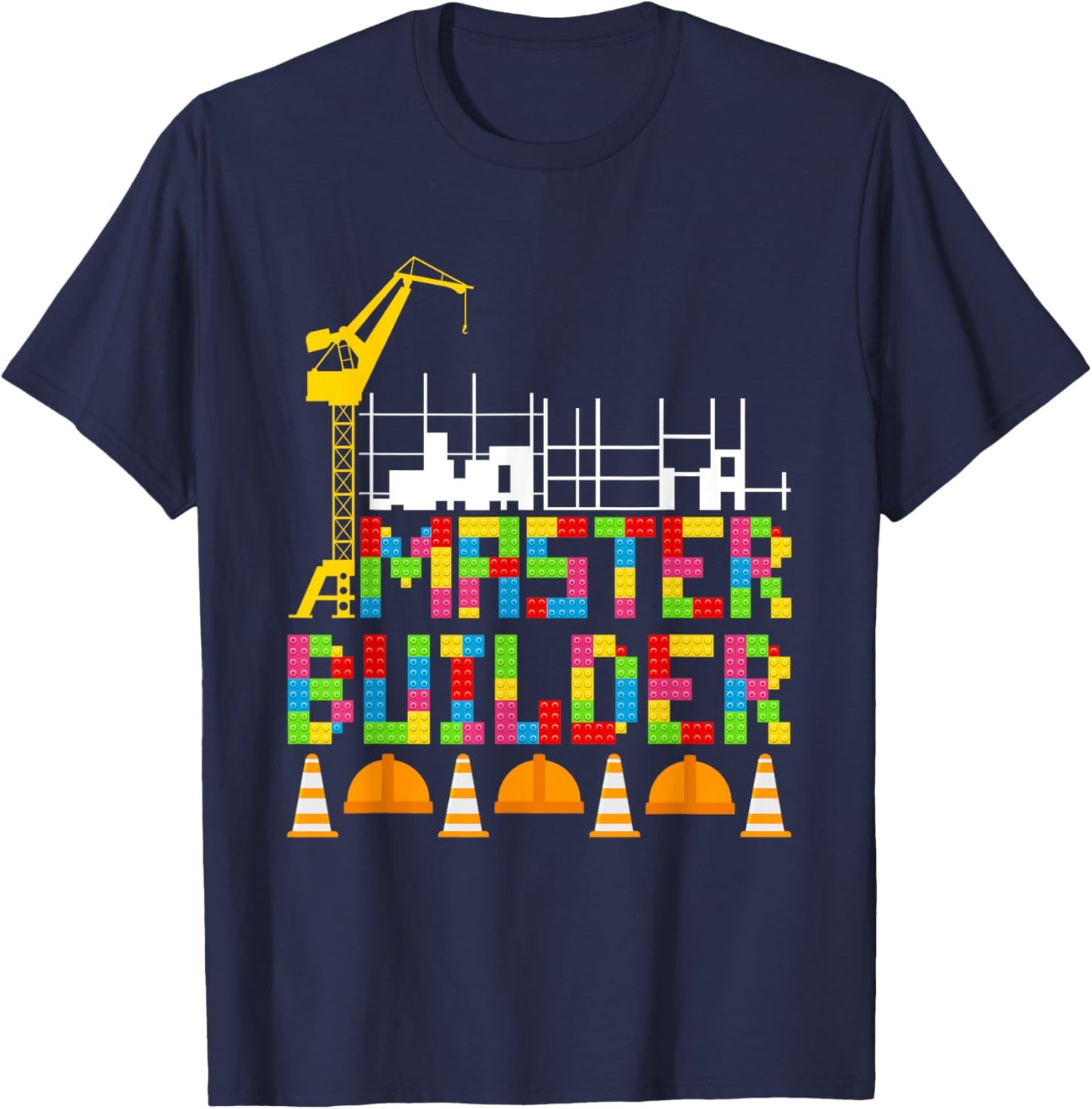 Master Builder Building Blocks Engineer Bricks Construction T-Shirt - T-Shirt | Navy
