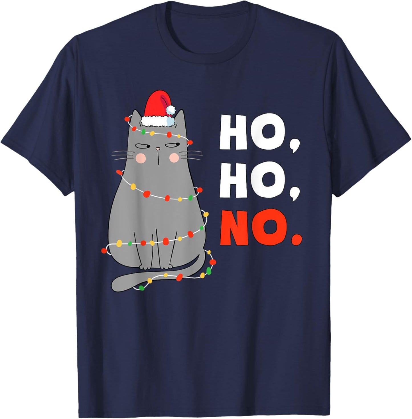 Cat Christmas Shirt Kids Funny Santa Cat Christmas Lights T-Shirt - T-Shirt | Navy