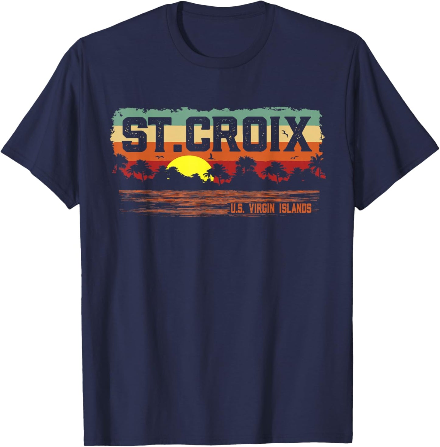 Vintage Sunset St. Croix USVI T-Shirt - T-Shirt | Navy