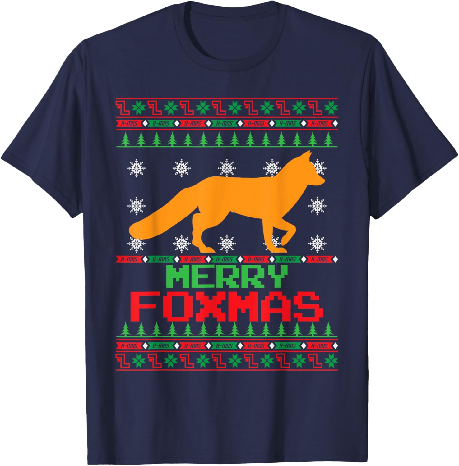 Fox Merry Foxmas Christmas T-Shirt - T-Shirt | Navy