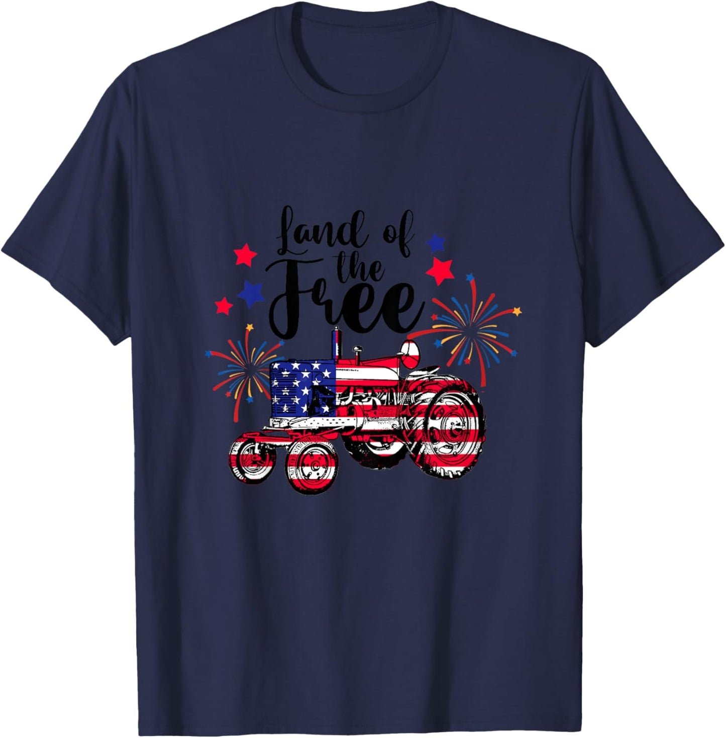 Land Of Free Cute Tractor Farmer Farm 4th Of July Toddler T-Shirt - T-Shirt | Navy