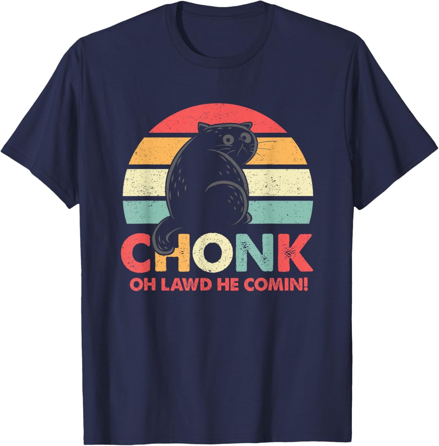 Funny Meme Chonky Cat Scale Retro Style T-Shirt - T-Shirt | Navy