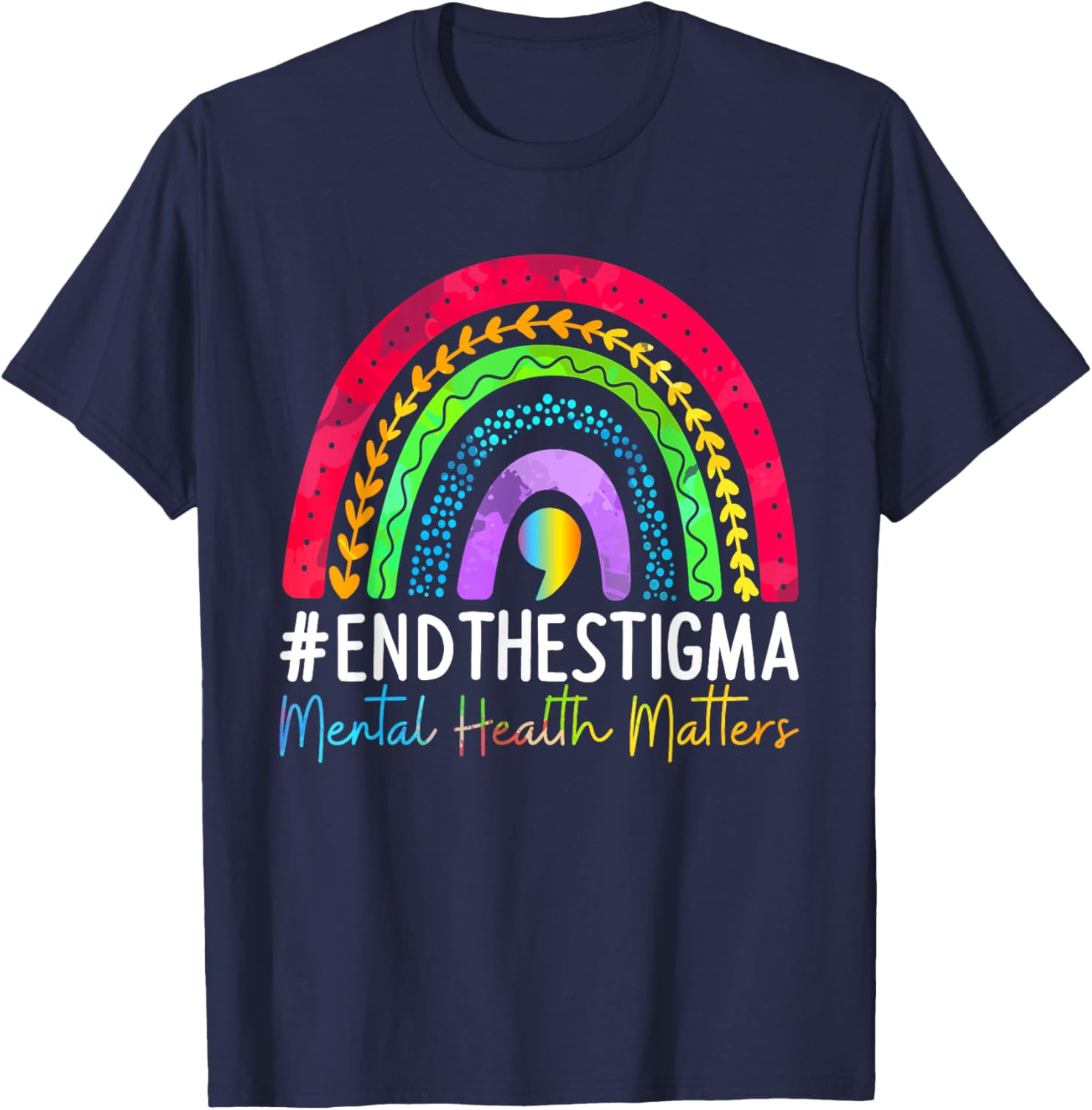 Mental-Health Matters End The Stigma Rainbow Boho T-Shirt - T-Shirt | Navy