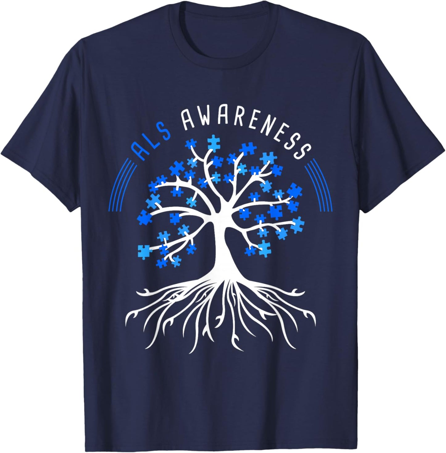 Blue Ribbon ALS Awareness Tree T-Shirt - T-Shirt | Navy