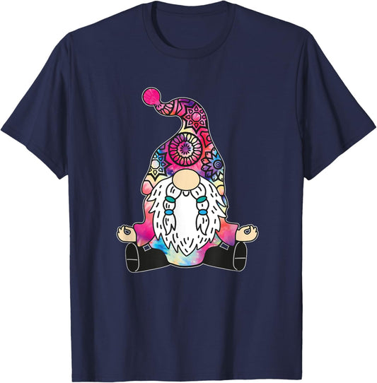 Cute Yoga Gnome Pilates Meditation Tie Dye Mandala Buddhist T-Shirt - T-Shirt | Navy
