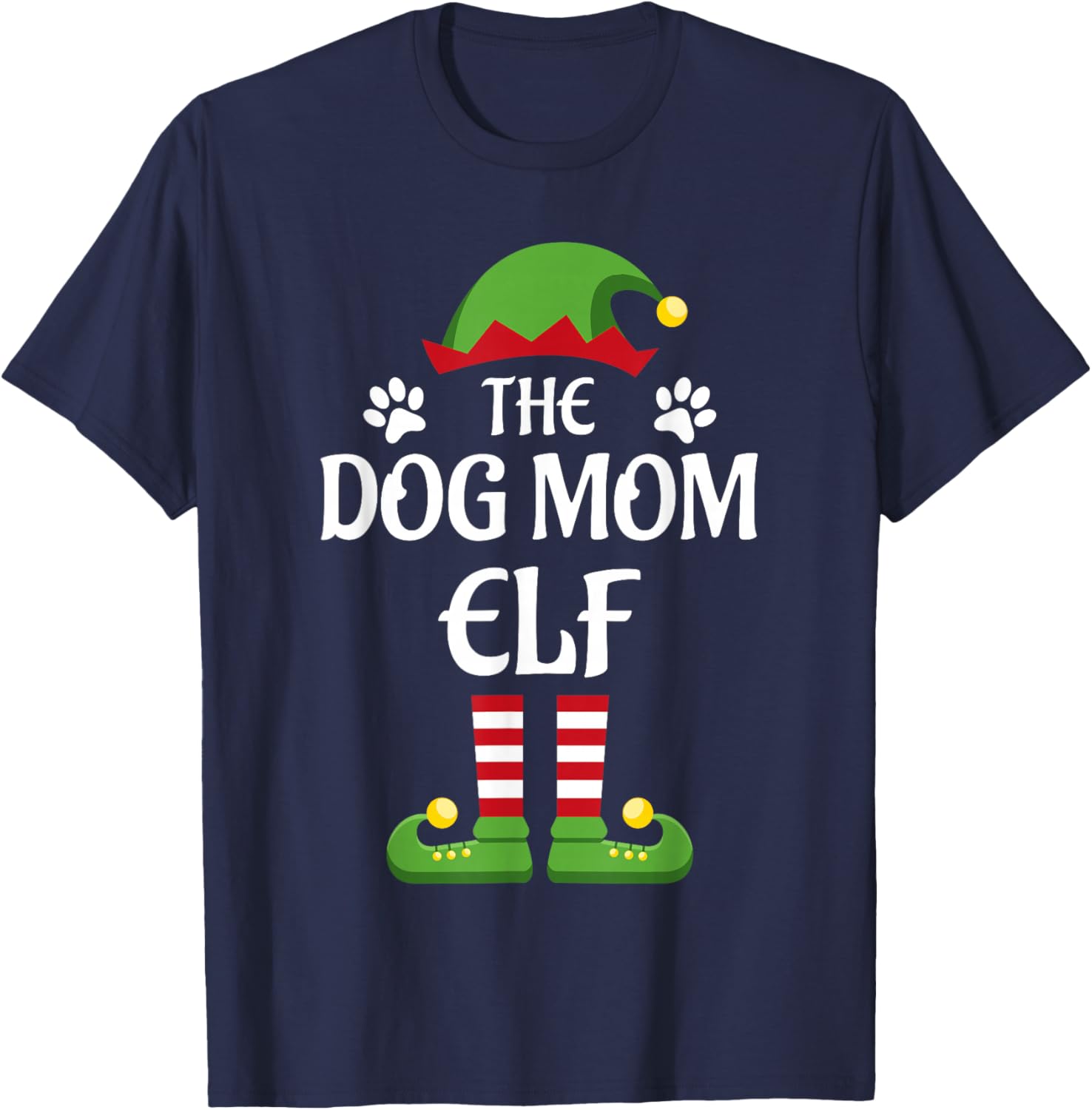 The Dog Mom Elf Family Matching Group Christmas T-Shirt - T-Shirt | Navy