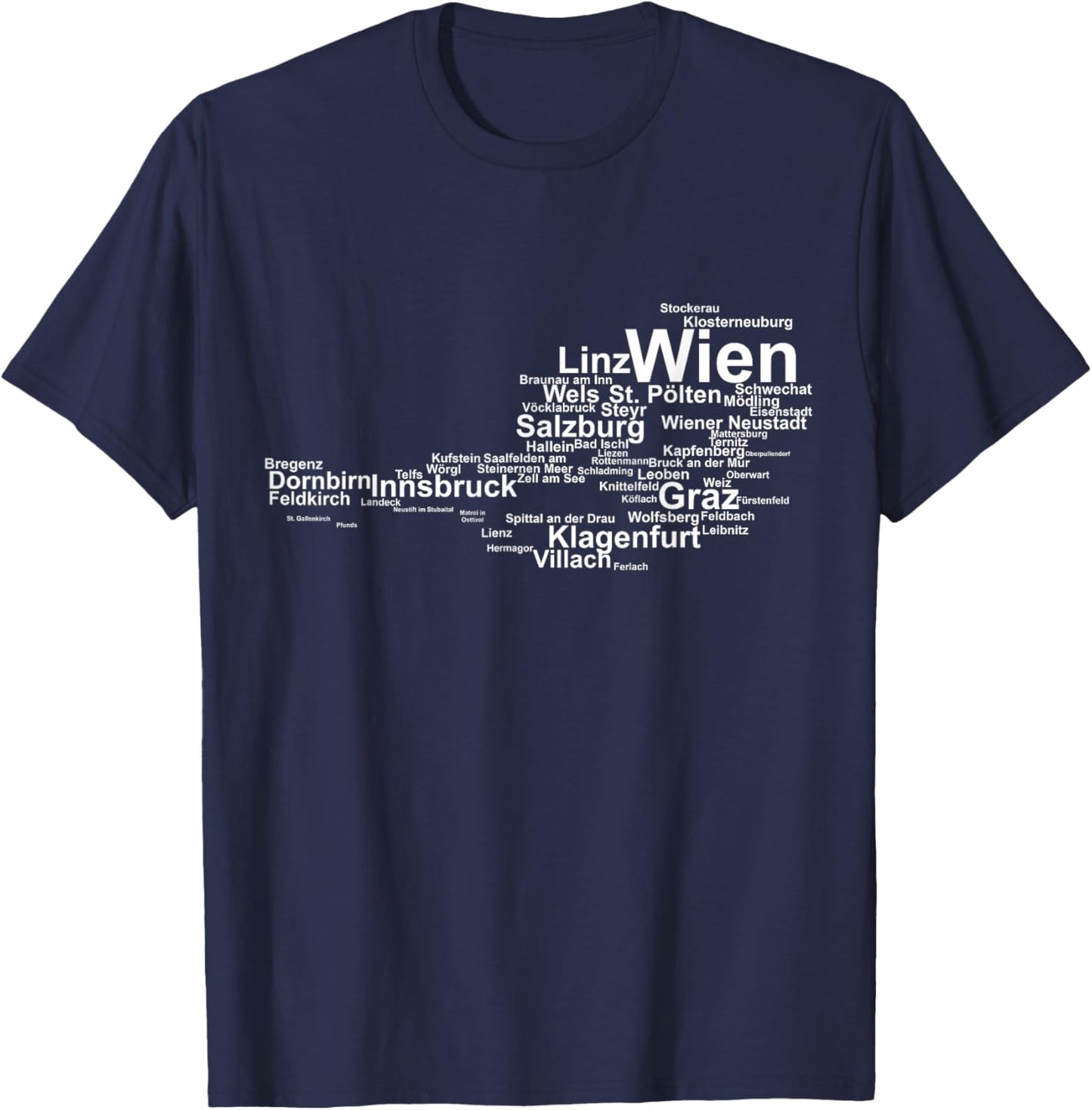 Austria Map Outline Silhouette Cities Holiday Travel Vienna T-Shirt - T-Shirt | Navy