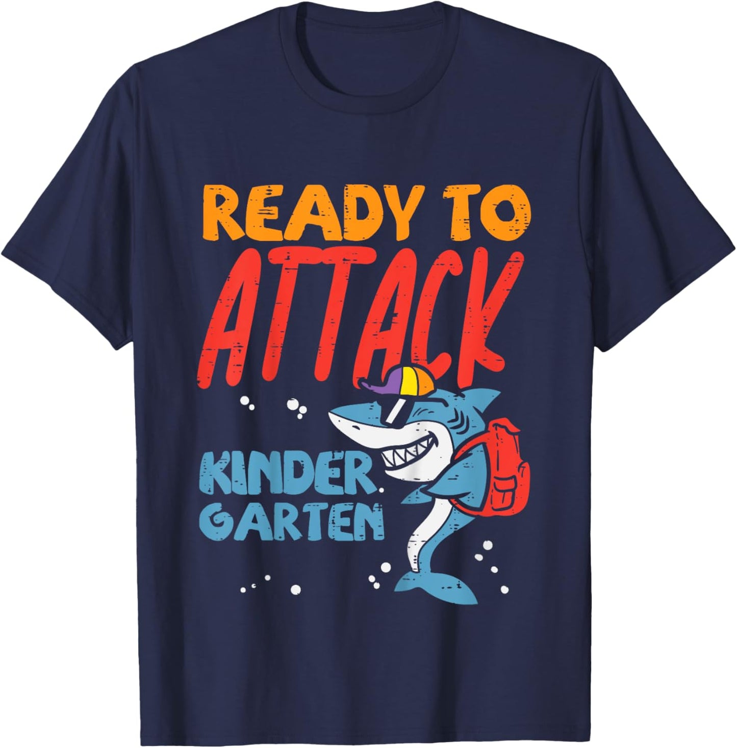 Kids Ready To Attack Kindergarten Shark First Day Of Back To Boys T-Shirt - T-Shirt | Navy