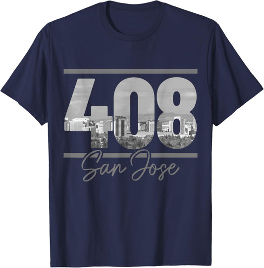 San Jose 408 Area Code Vintage California Skyline T-Shirt - T-Shirt | Navy