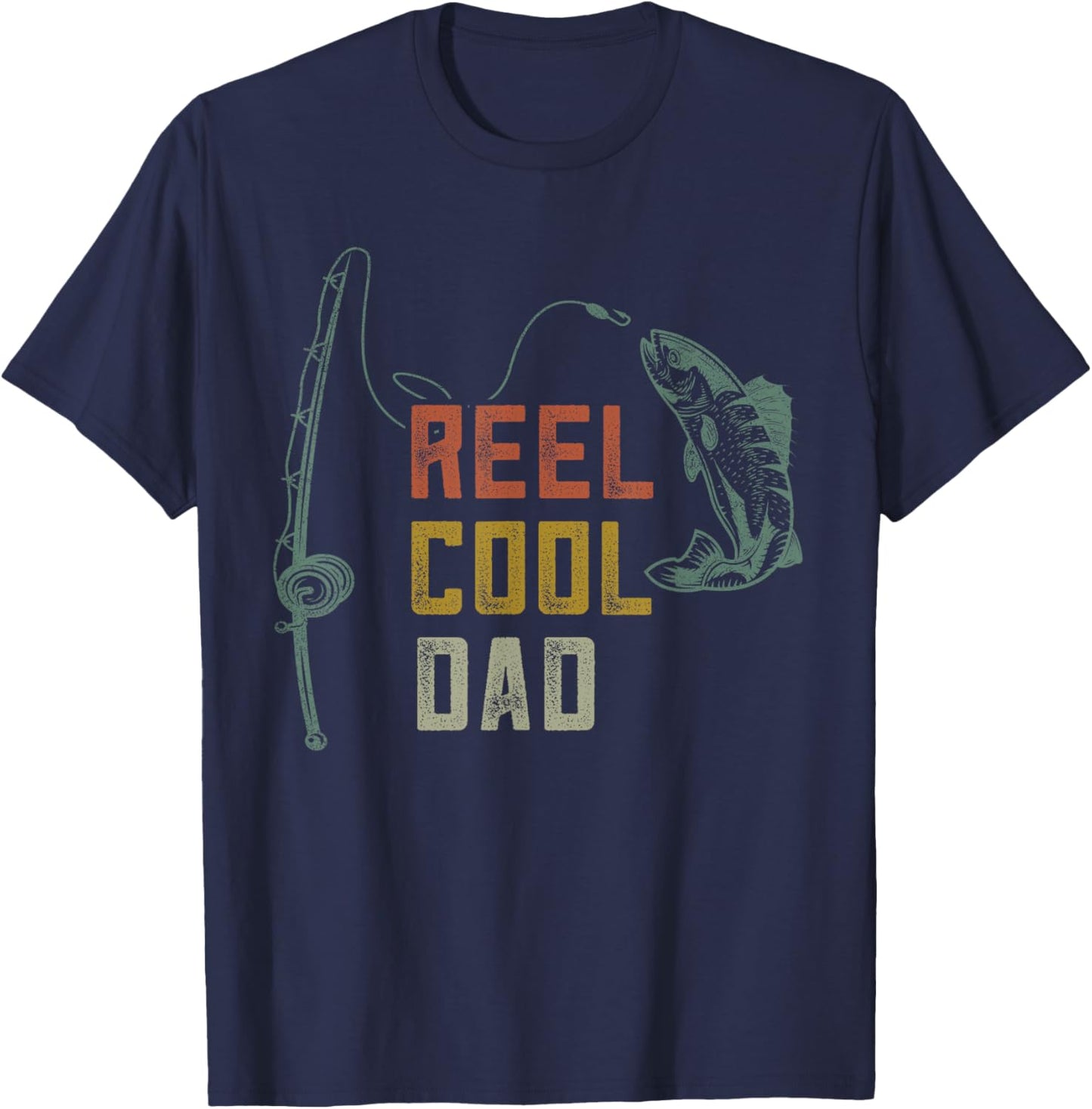 Reel Cool Dad Fishing Shirts, Funny Fathers Day Fisher Daddy T-Shirt - T-Shirt | Navy