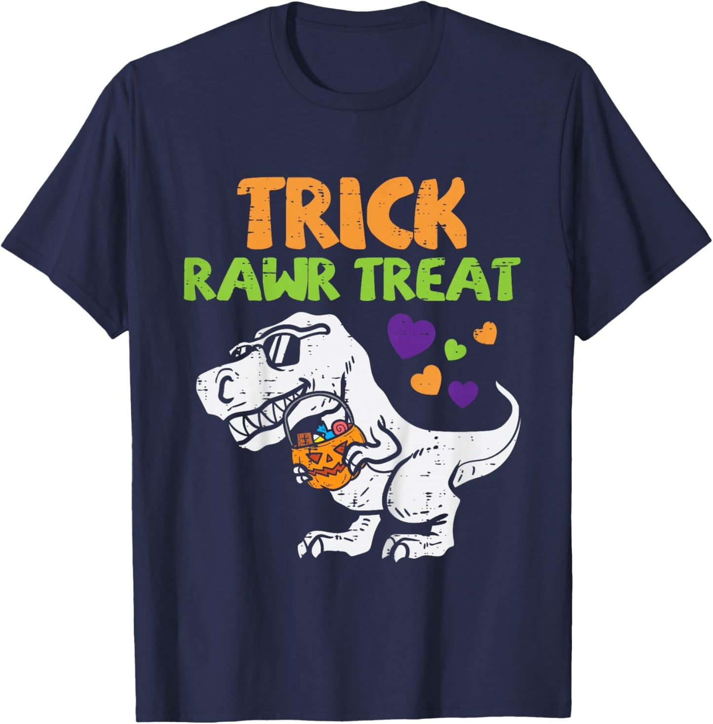 Kids Trick Rawr Treat Dinosaur Trex Toddler Boys Halloween Kids T-Shirt - T-Shirt | Navy